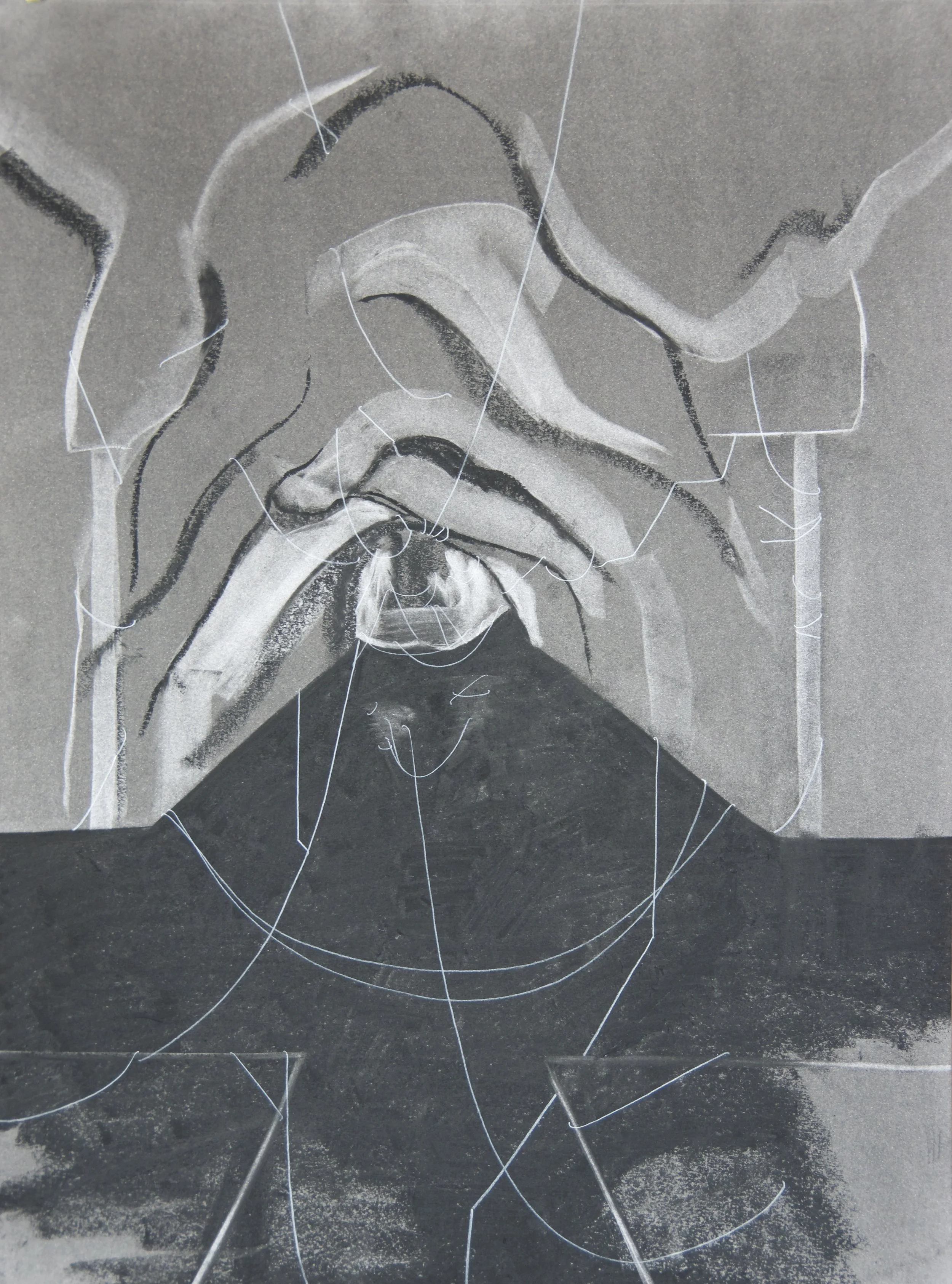 Wading, chalk and charcoal on paper, 18" x 24"