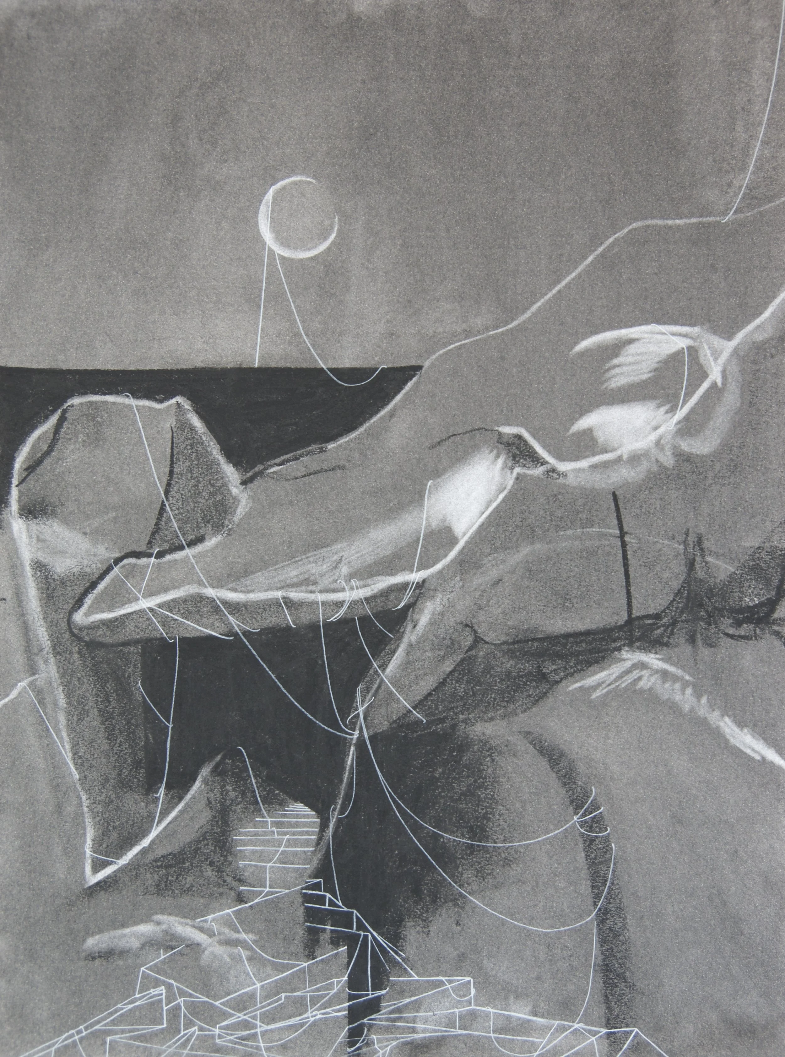 Gleninsheen Dolmen, chalk and charcoal on paper, 18" x 24"