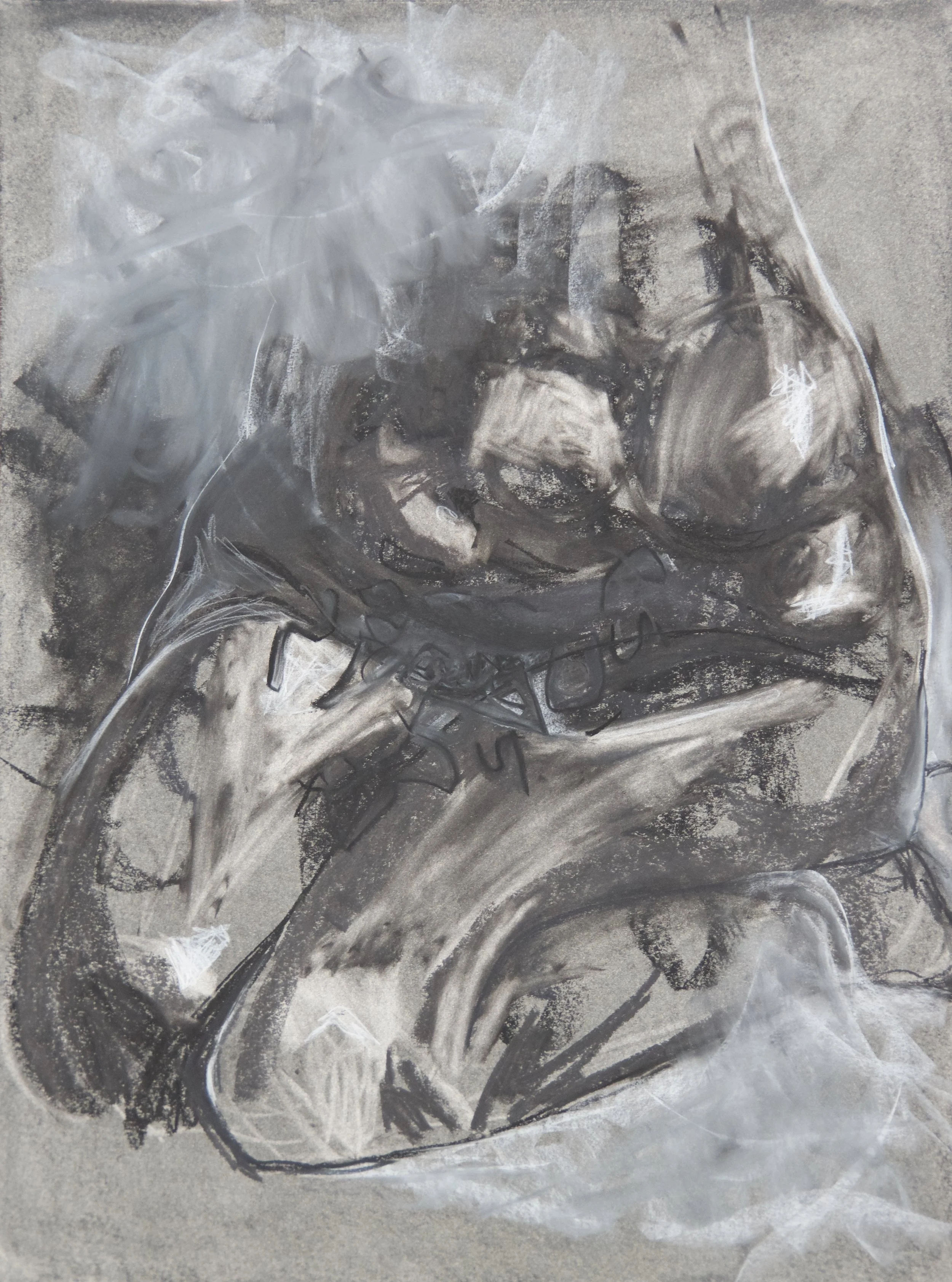 Famished, chalk and charcoal on paper, 18" x 24"