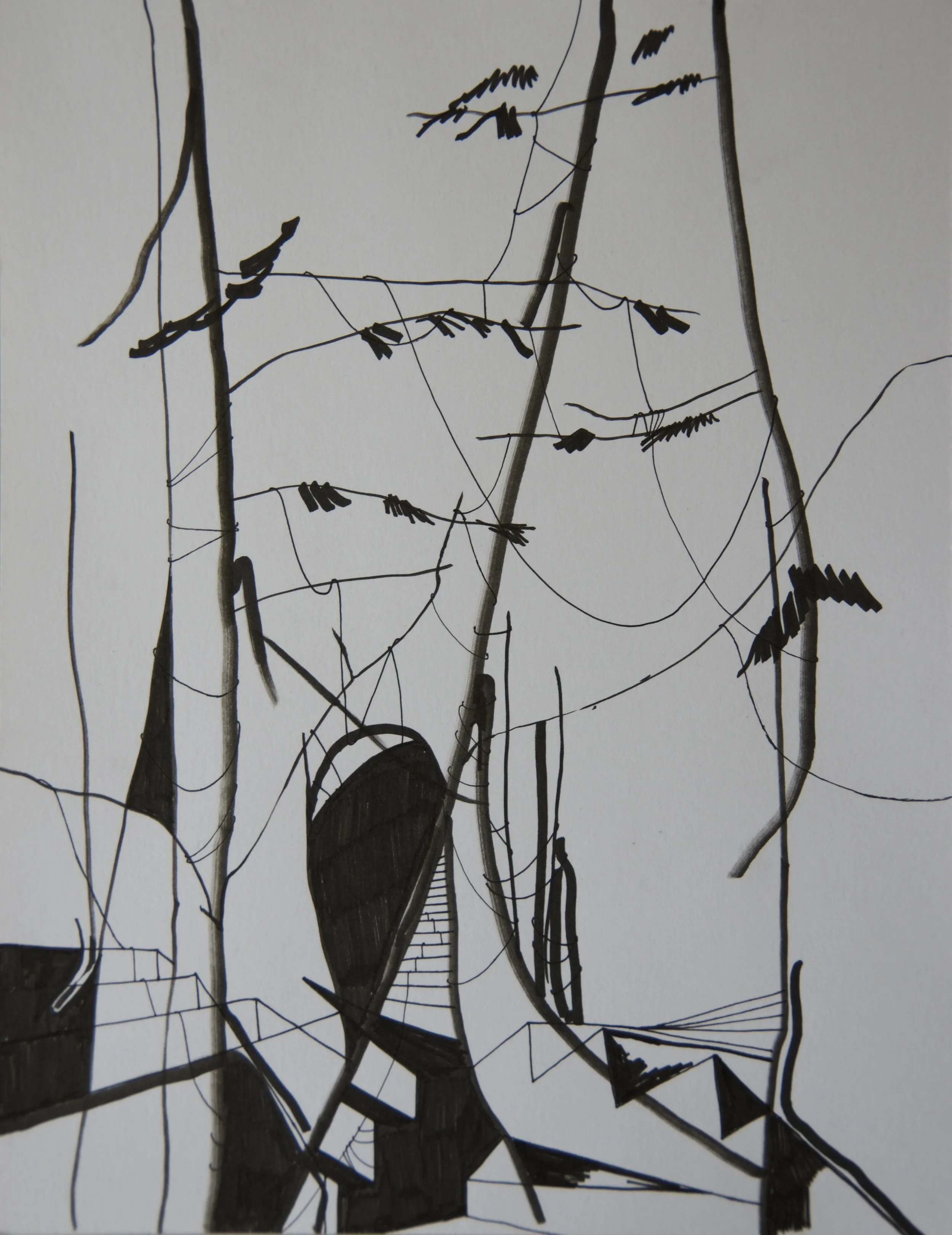 Little Drains 1, ink on paper, 8" x 11" 