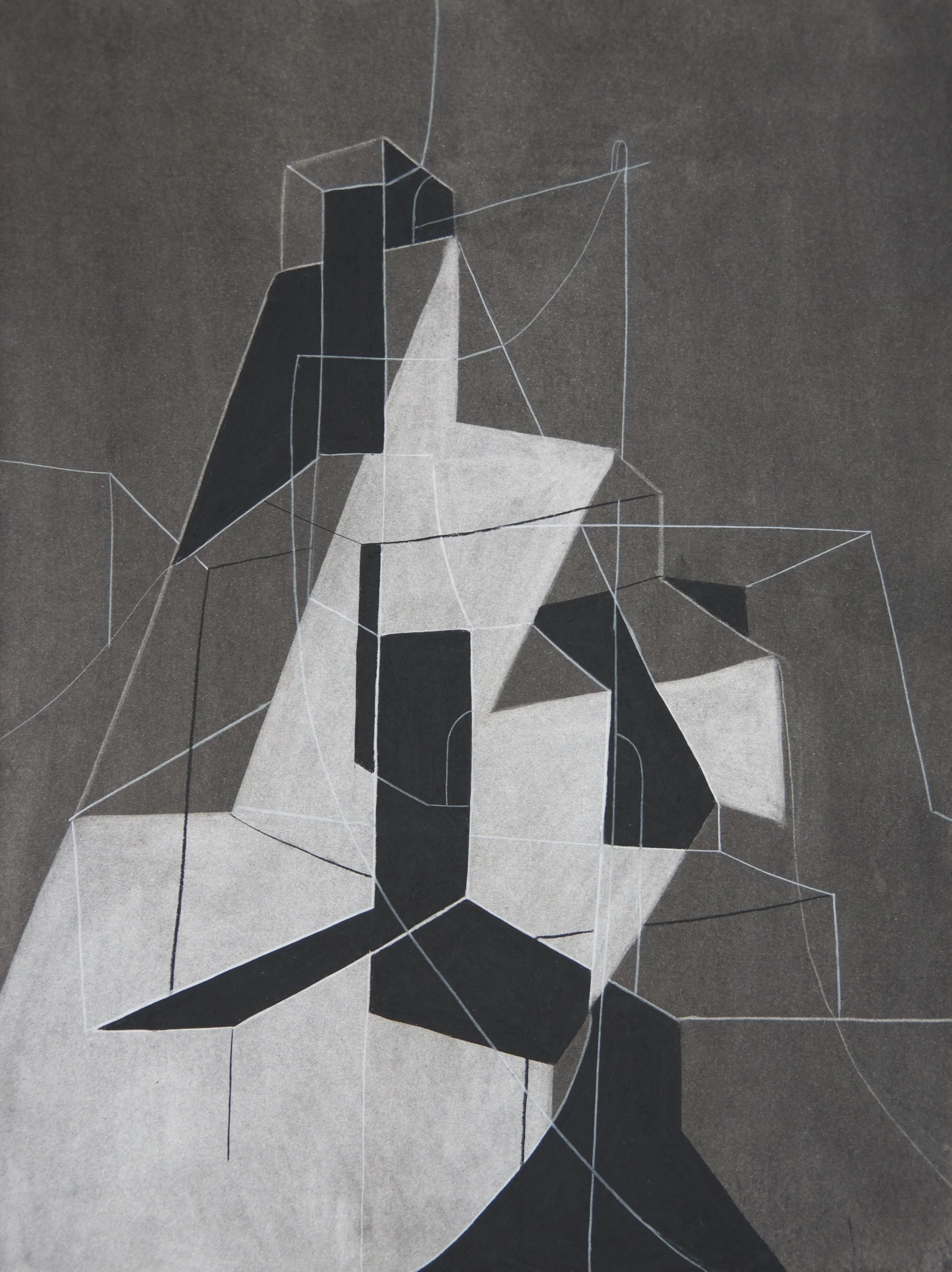 Step Pyramid, chalk and charcoal on paper, 18" x 24"