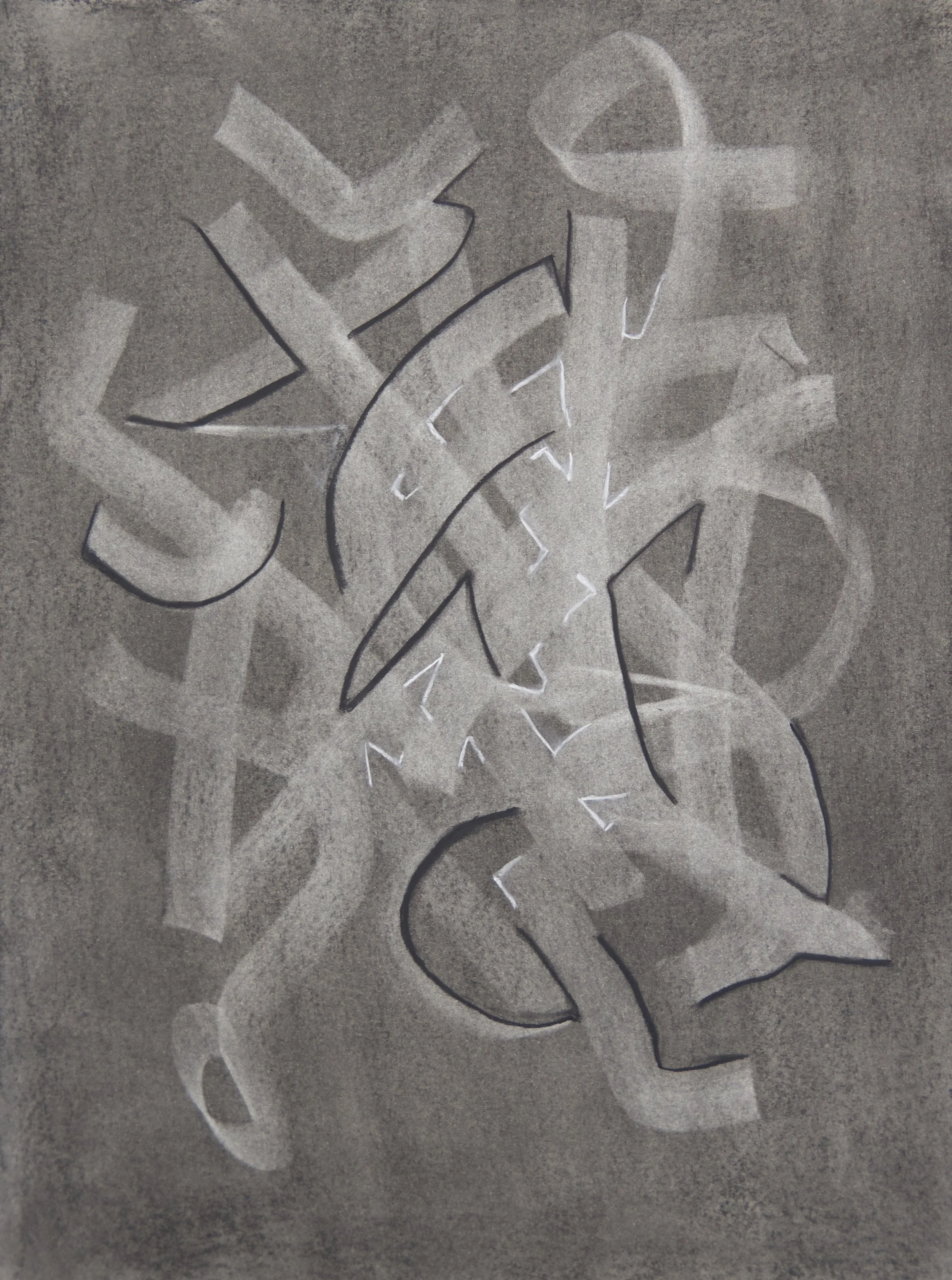 Disconnect, chalk and charcoal on paper, 18" x 24"