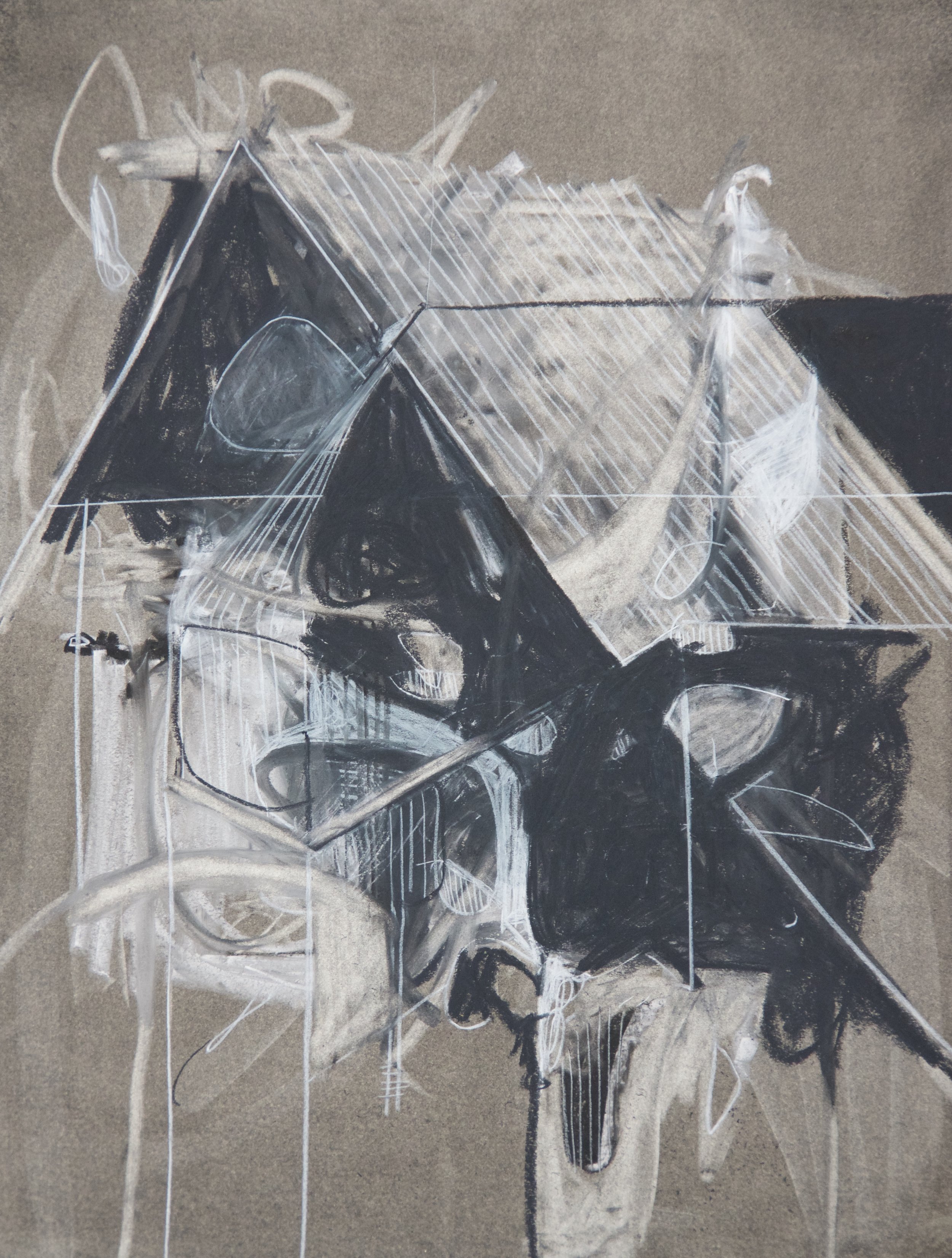 Horn, chalk and charcoal on paper, 18" x 24"
