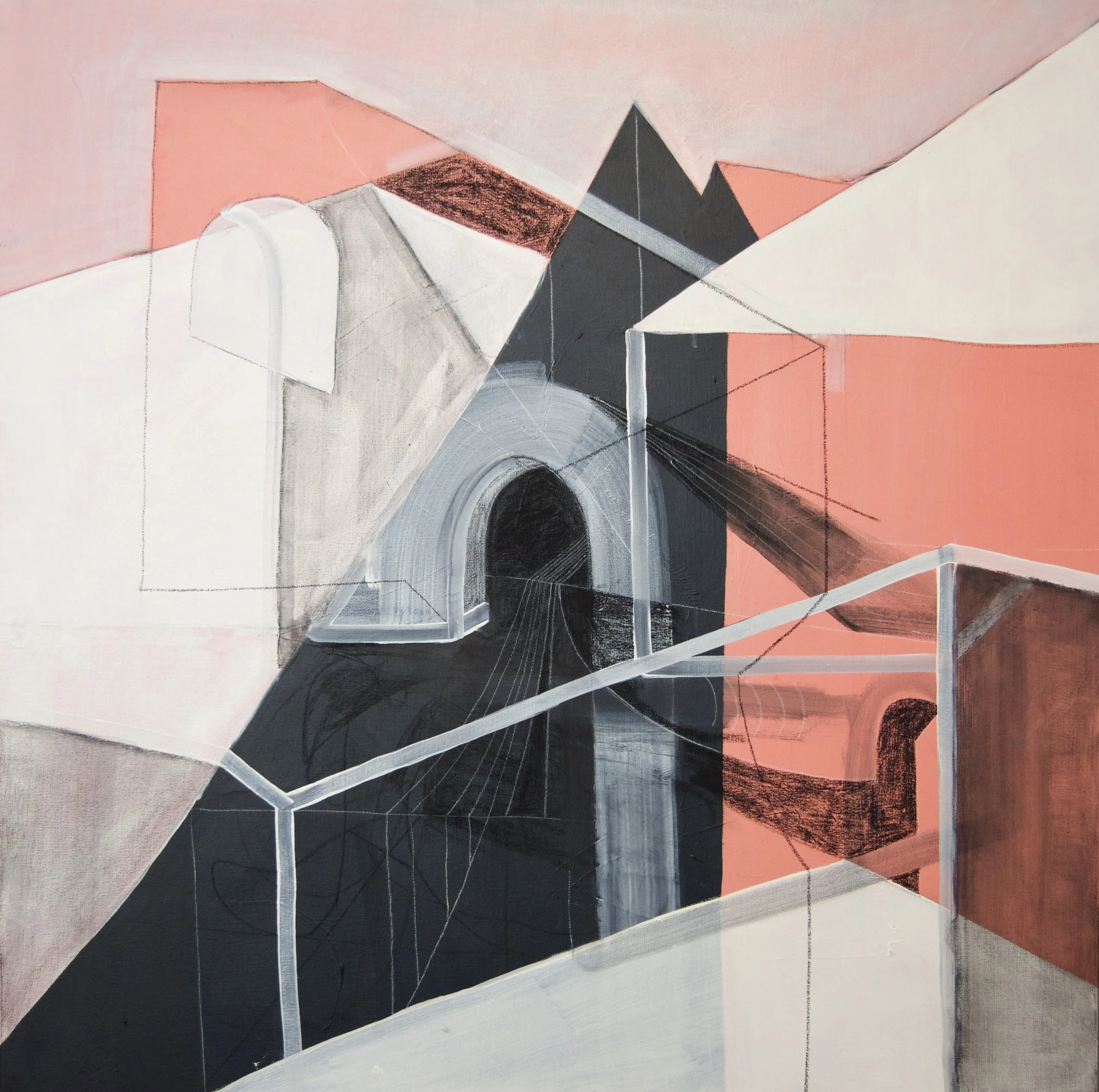 The Pink Room, mixed media on canvas, 36" x 36"