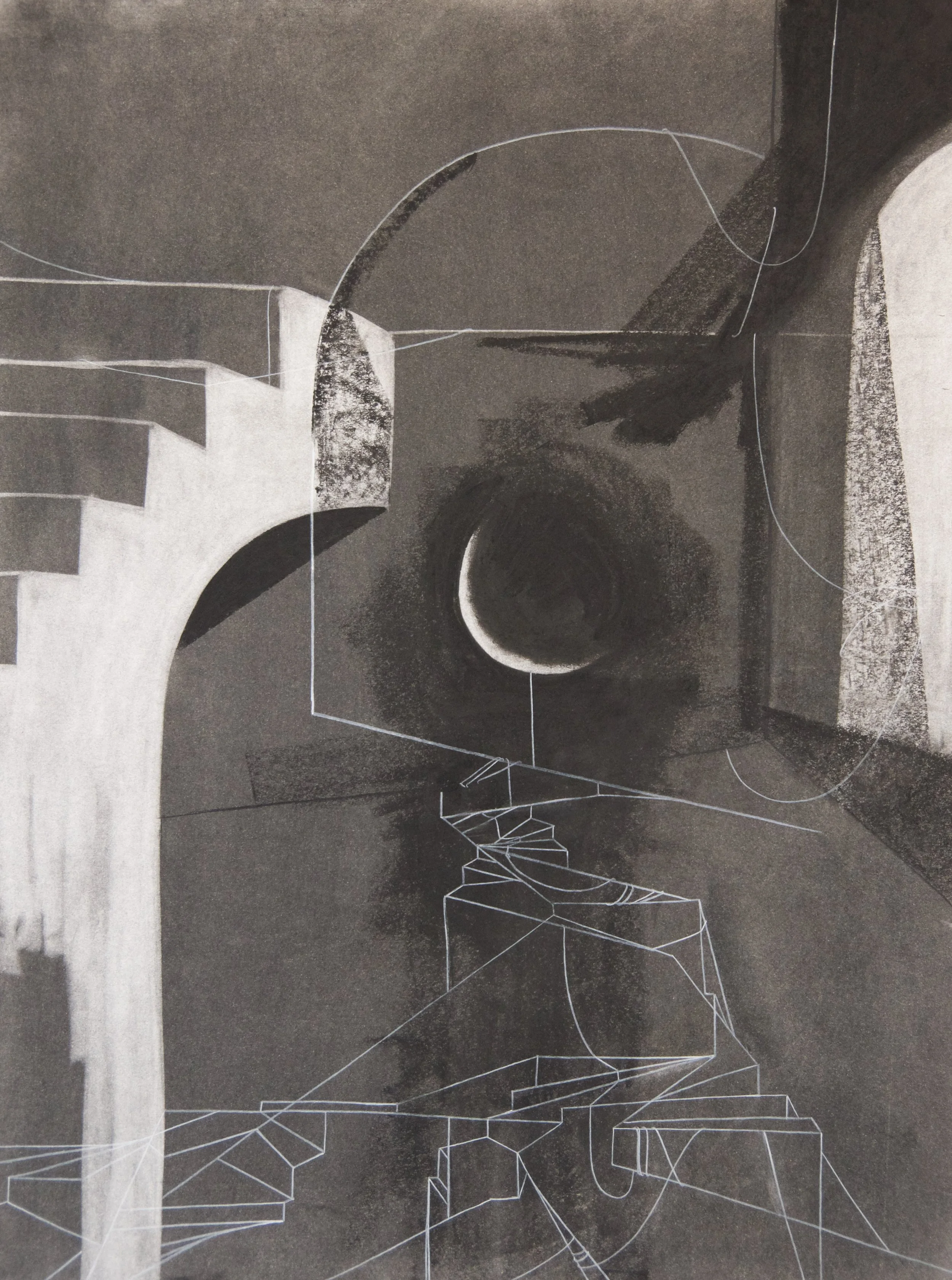 Moon Sill, chalk and charcoal on paper, 18" x 24"