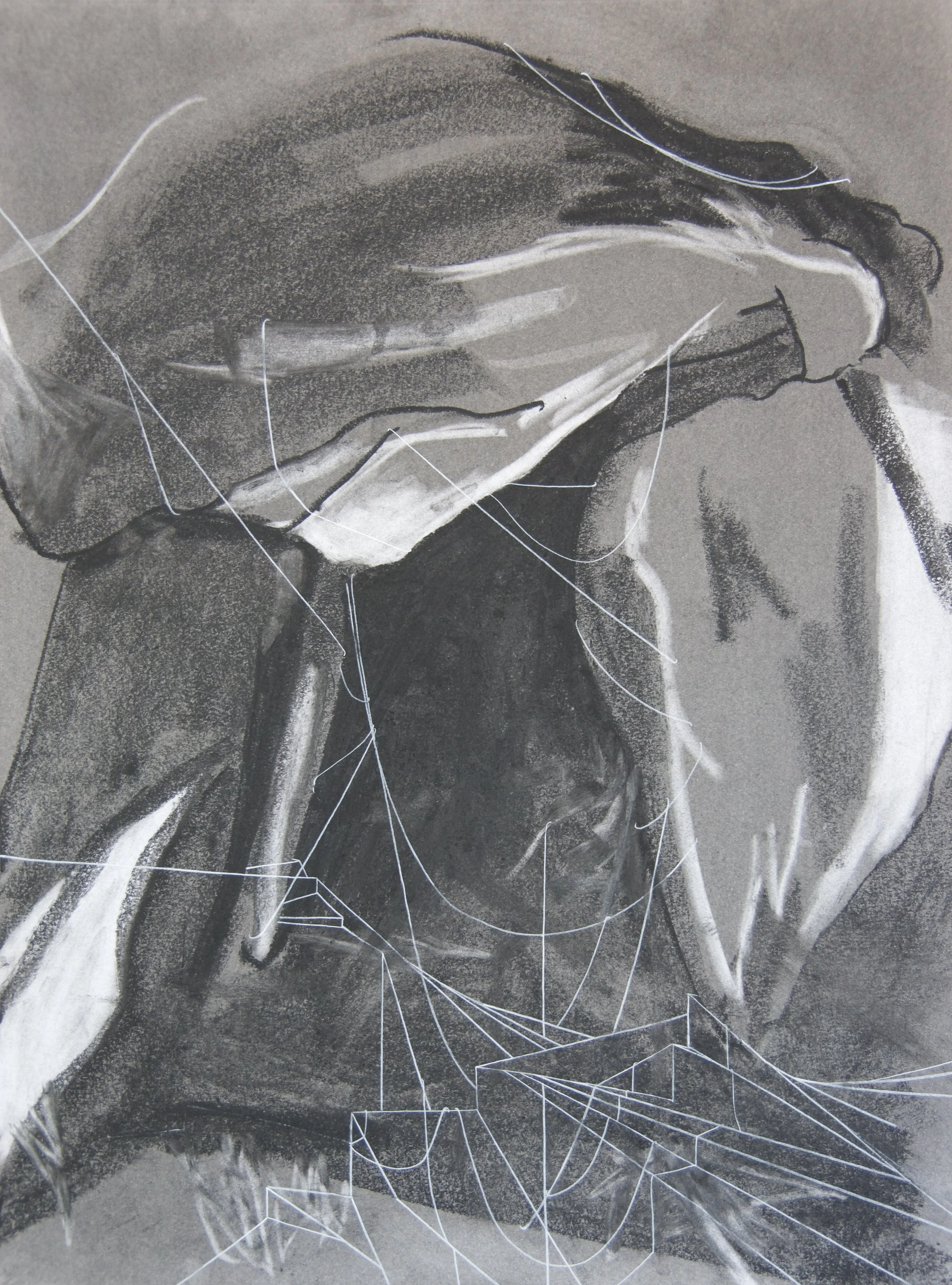 Dolmen del Cap de l'Home, chalk and charcoal on paper, 18" x 24"