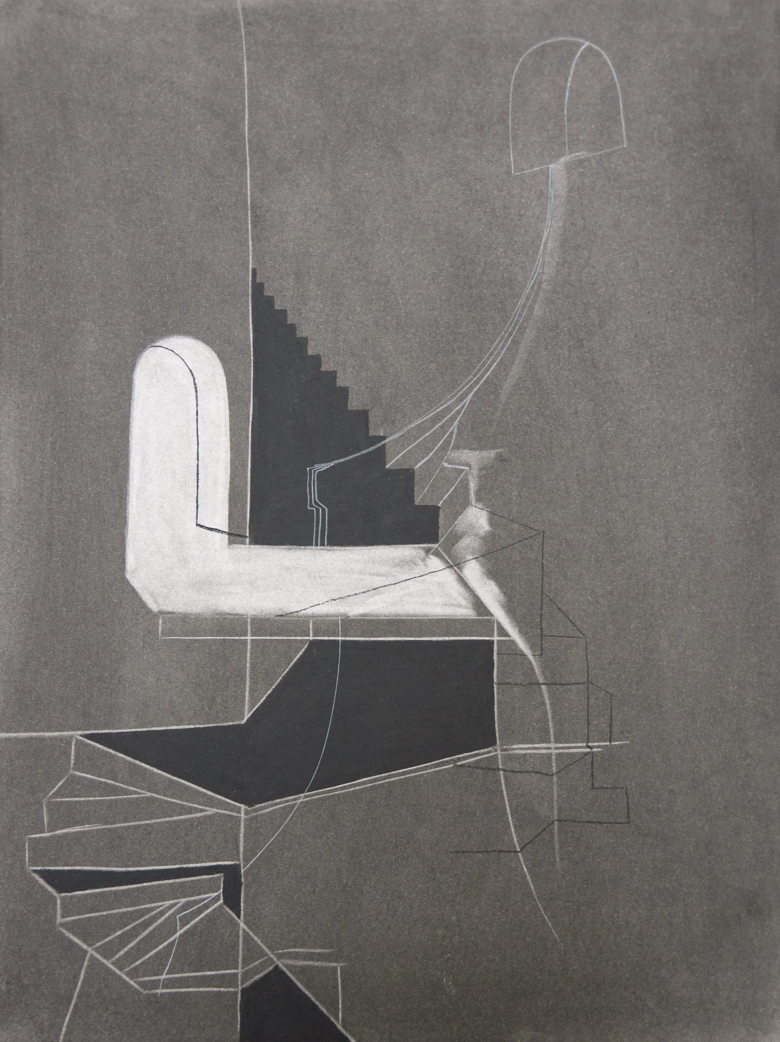 Feeding, chalk and charcoal on paper, 18" x 24"
