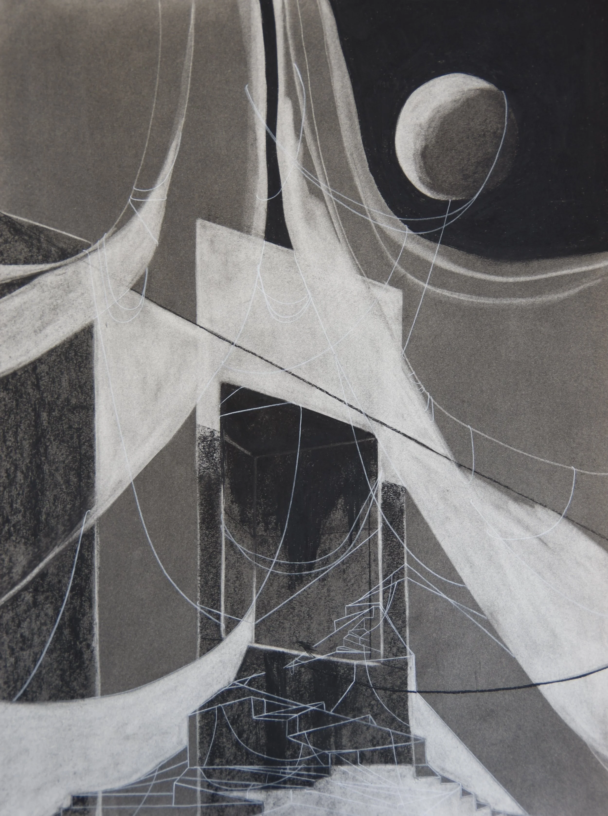 Wishbone, chalk and charcoal on paper, 18" x 24"