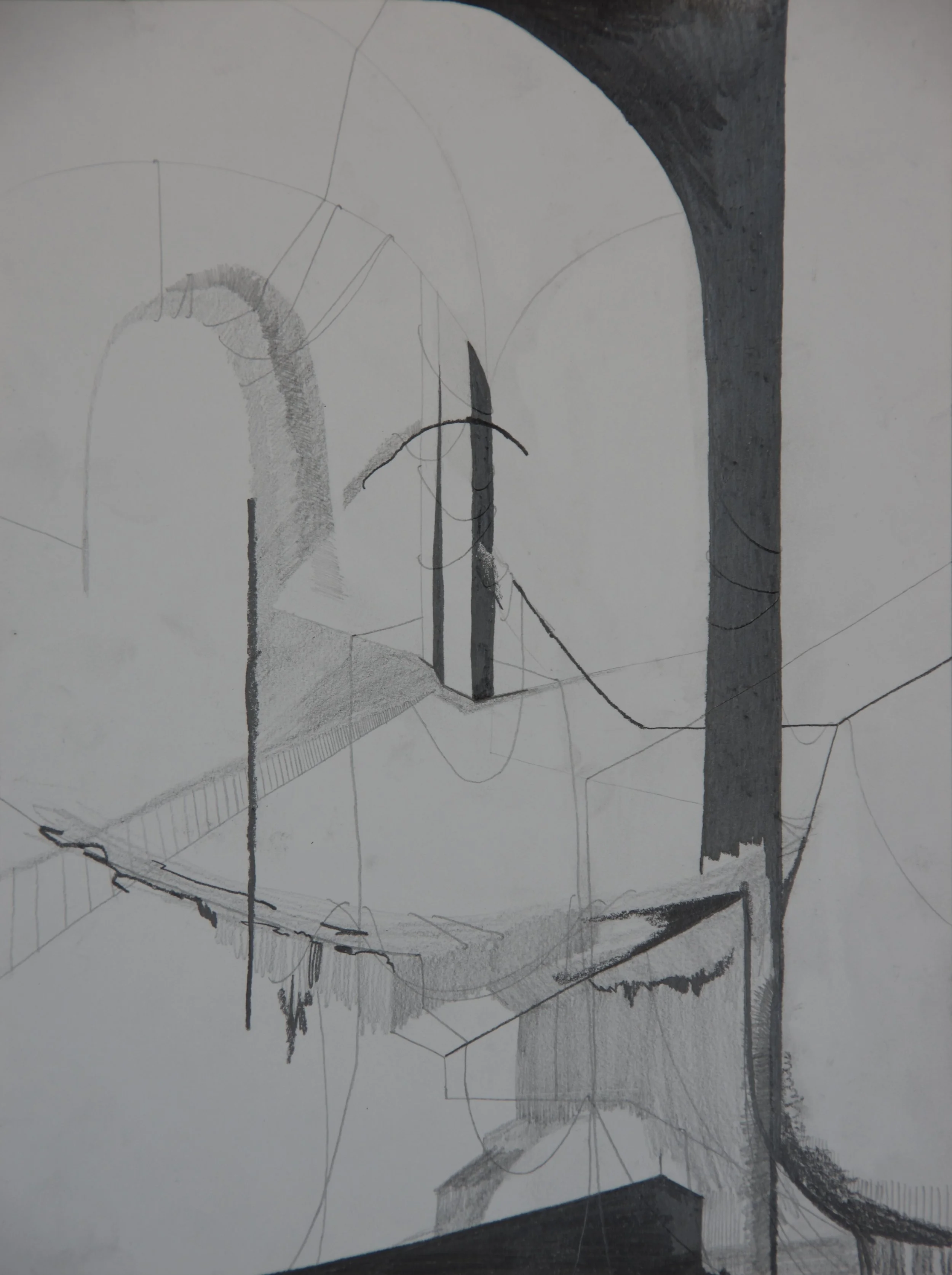 Crypt, graphite on paper, 9" x 12"