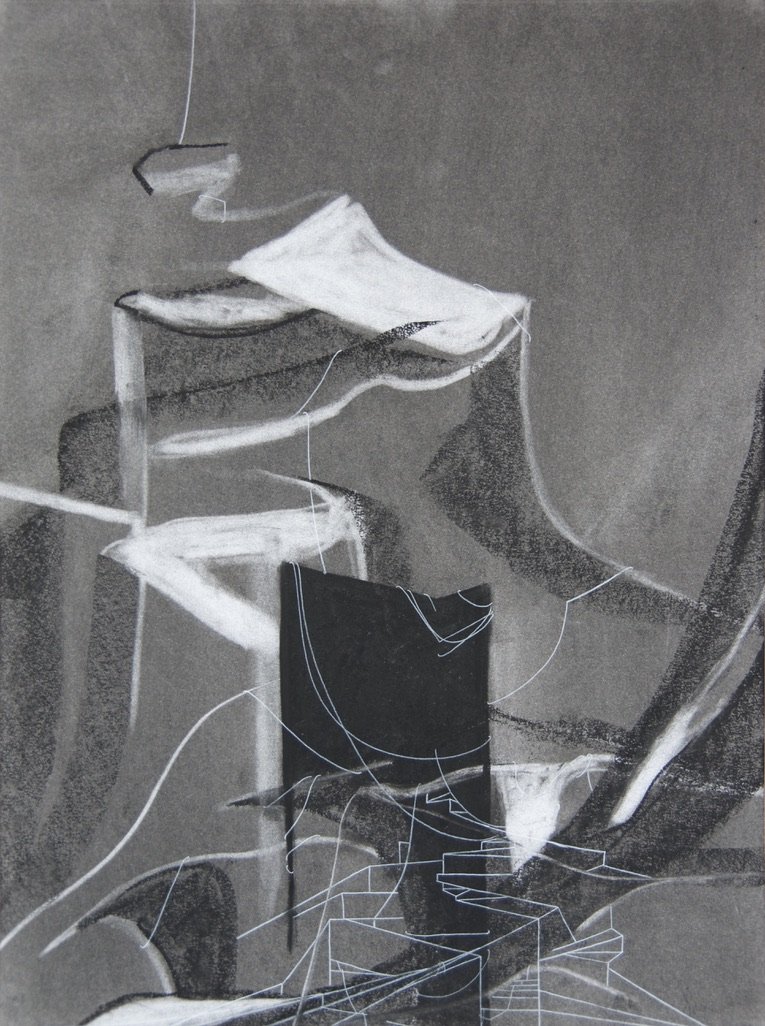 Shelter, chalk and charcoal on paper, 18" x 24"