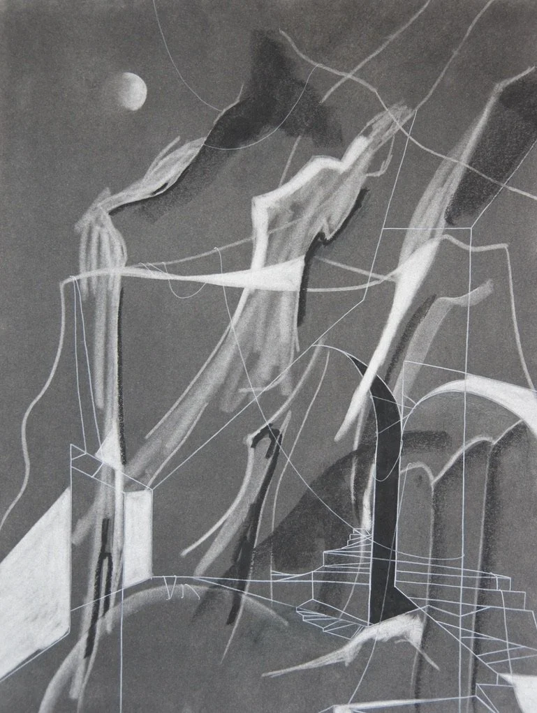 Silt Tomb, chalk and charcoal on paper, 18" x 24"