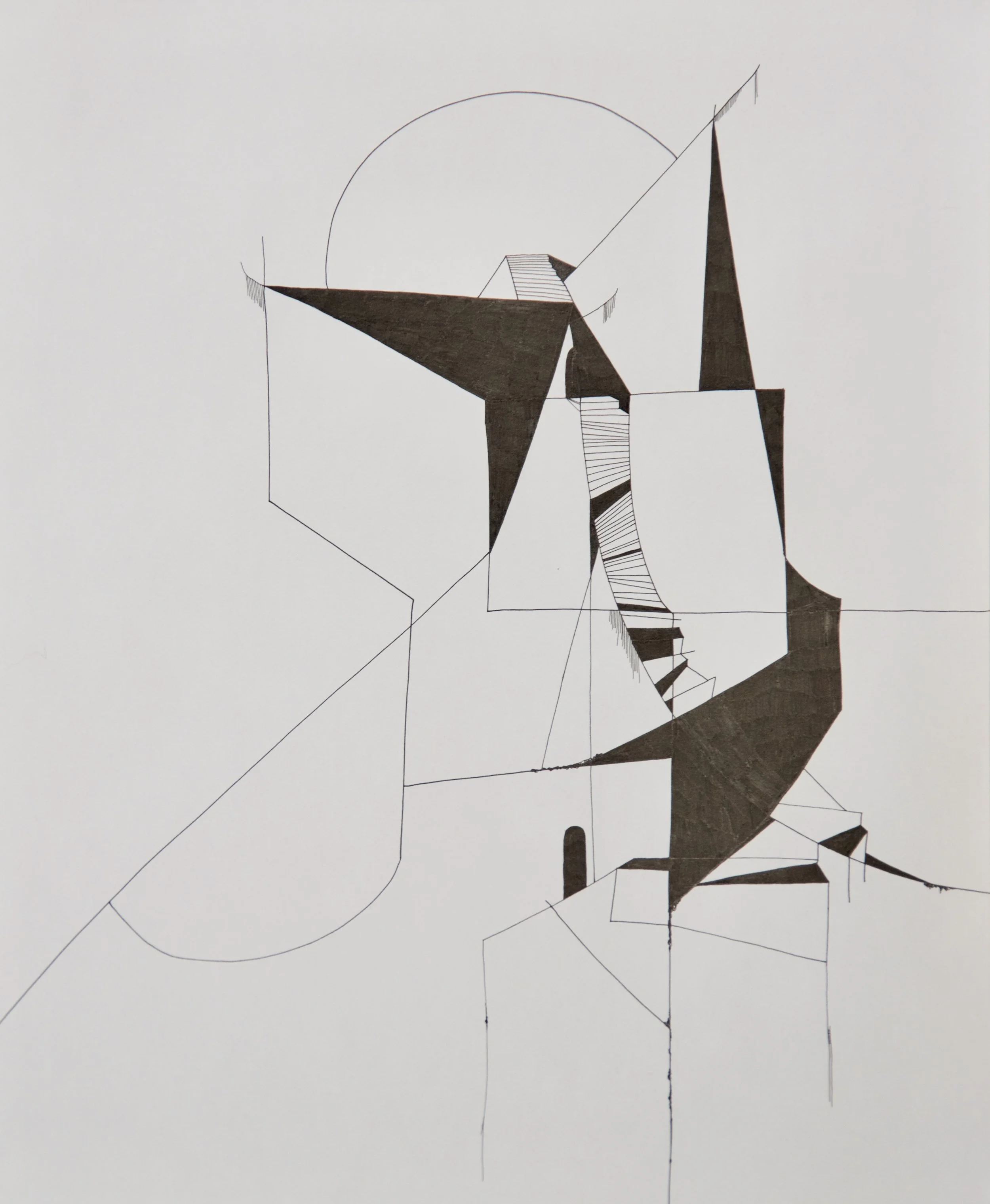 East/West diptych left, ink on paper, 11" x 17"