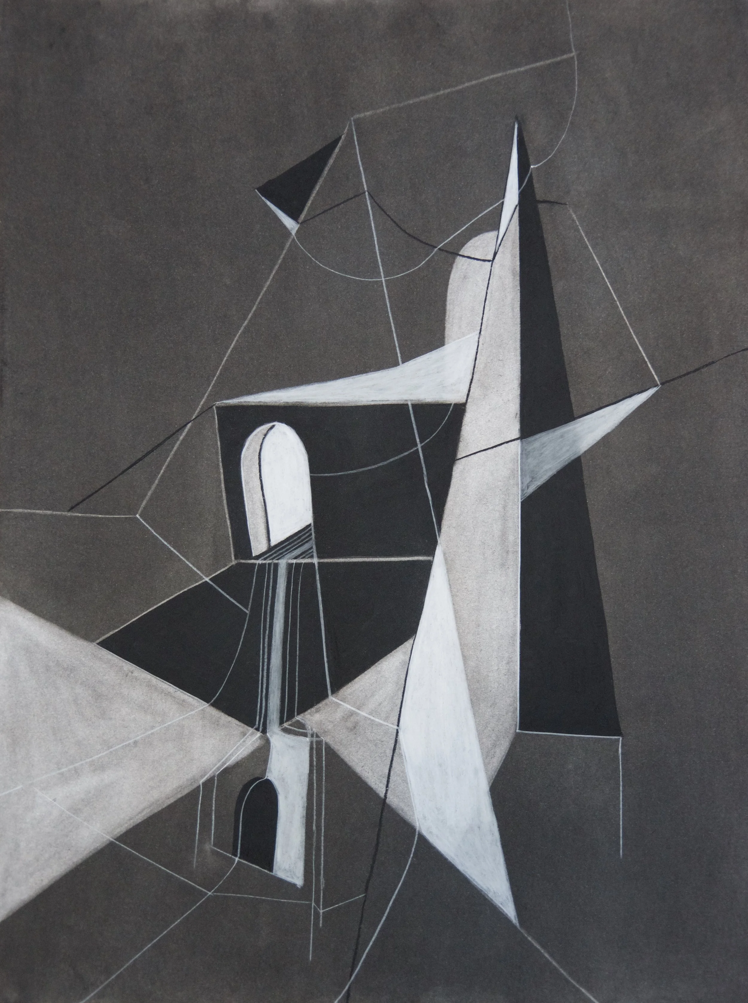 Many Spies, chalk and charcoal on paper, 18" x 24"