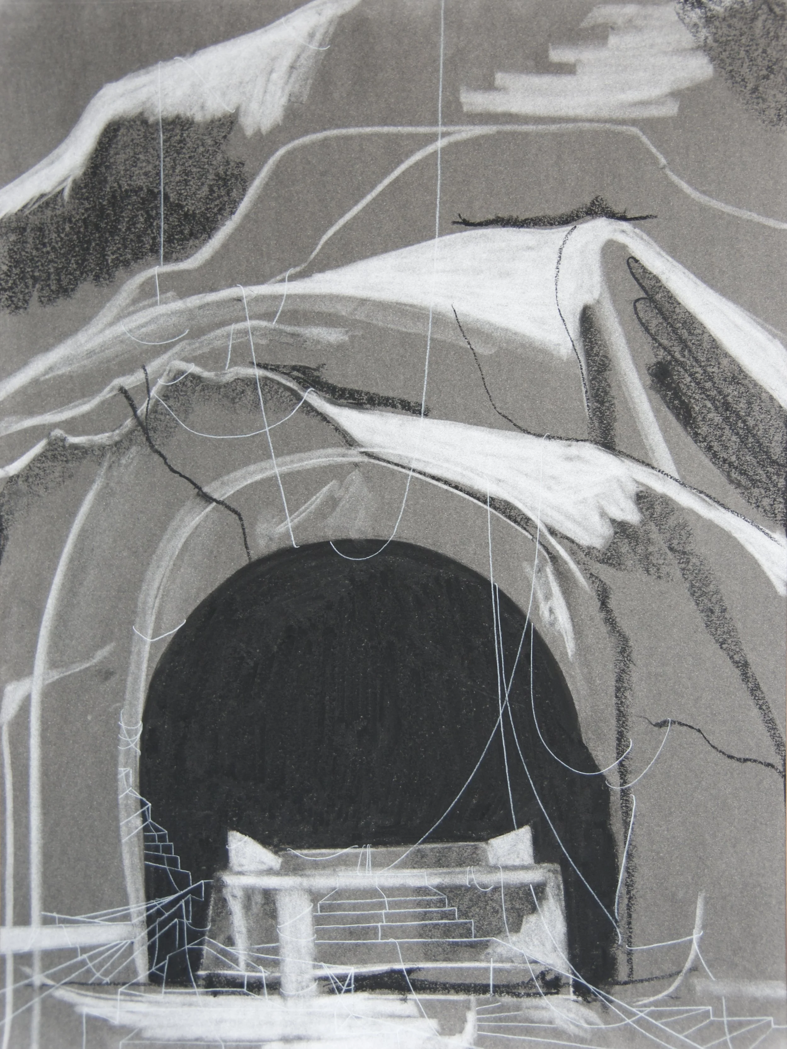Hewn Reminder, chalk and charcoal on paper, 18" x 24"