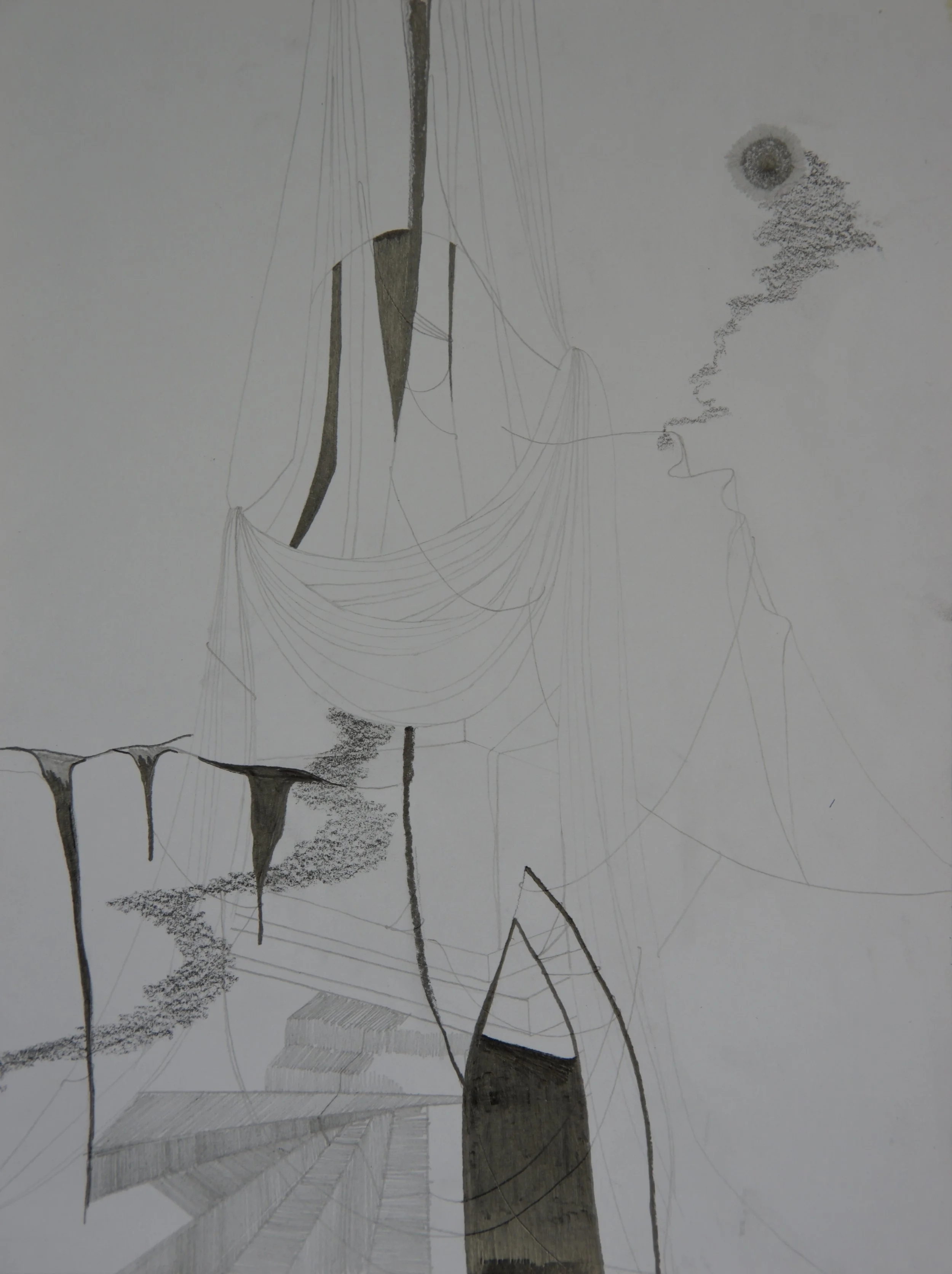 Histoires de Fantômes, graphite on paper, 9" x 12"