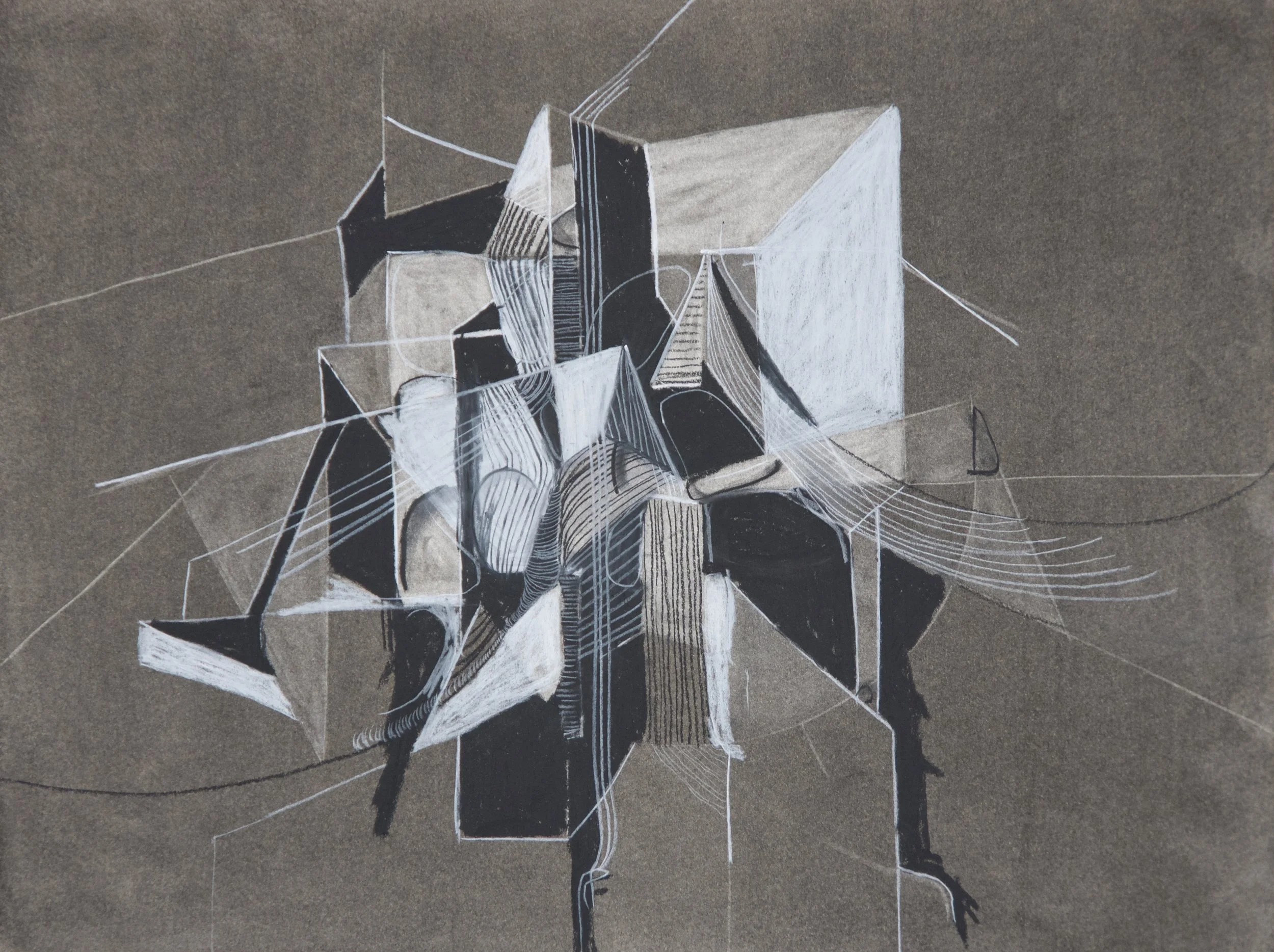 Blocks 1, chalk and charcoal on paper, 18" x 24"