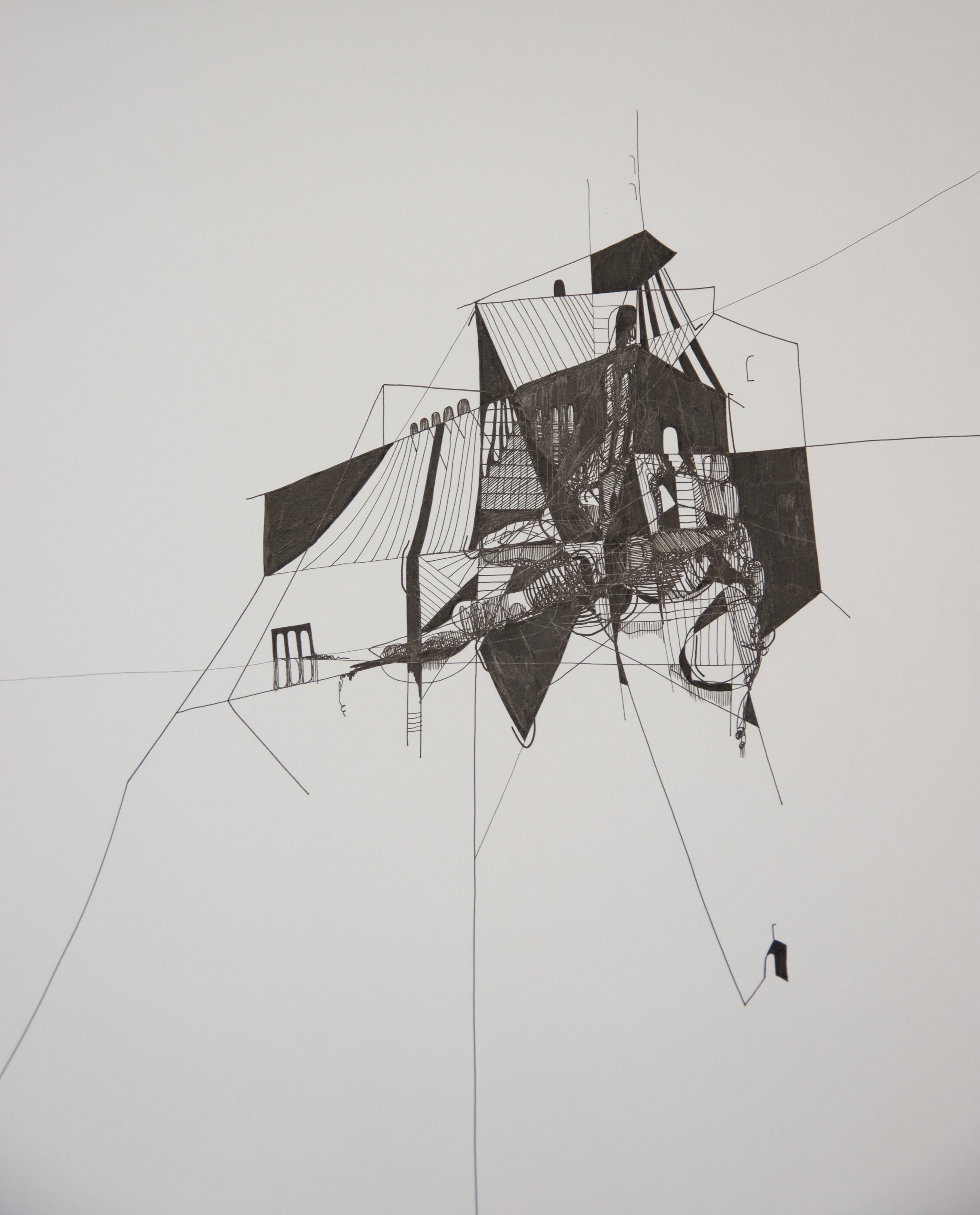 Choir Loft, pen and ink on paper, 14" x 17"