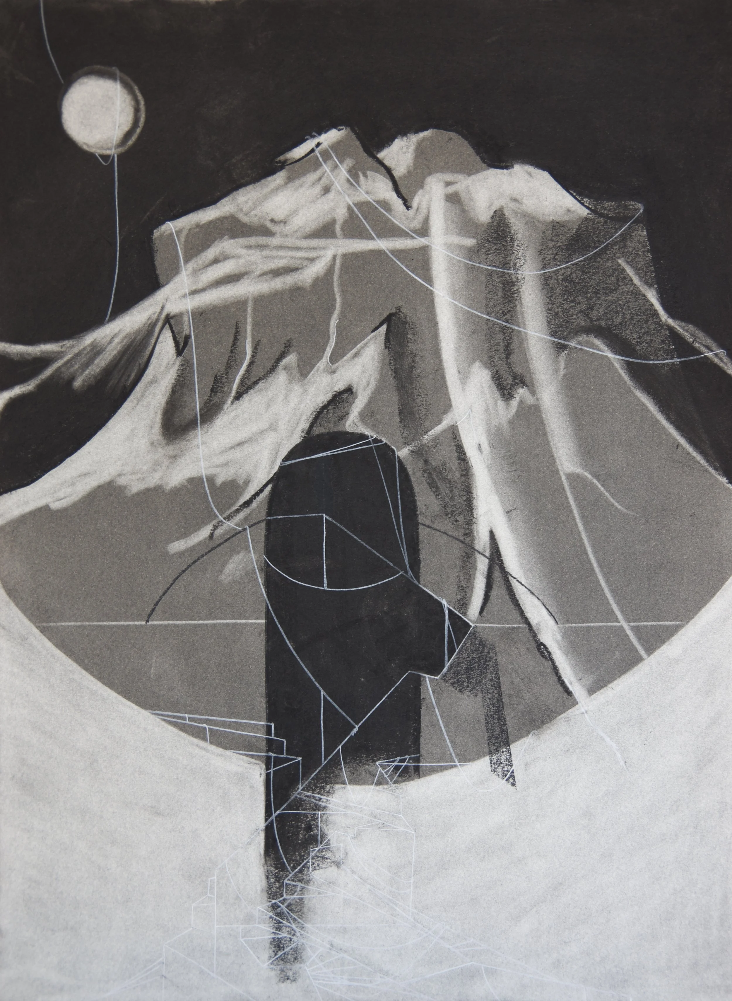 Arcosanti, chalk and charcoal on paper, 18" x 24"
