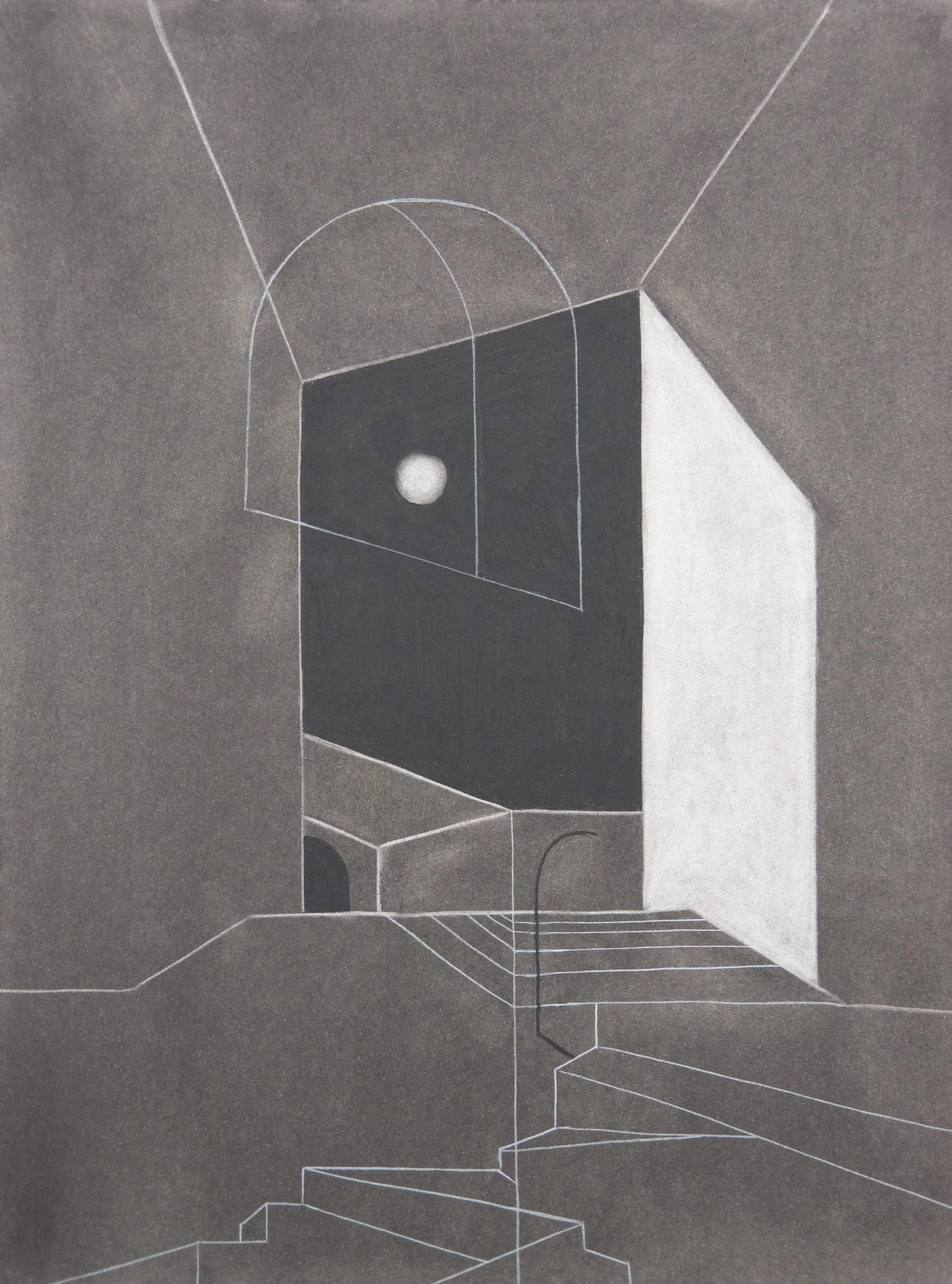Moon Door, chalk and charcoal on paper, 18" x 24"