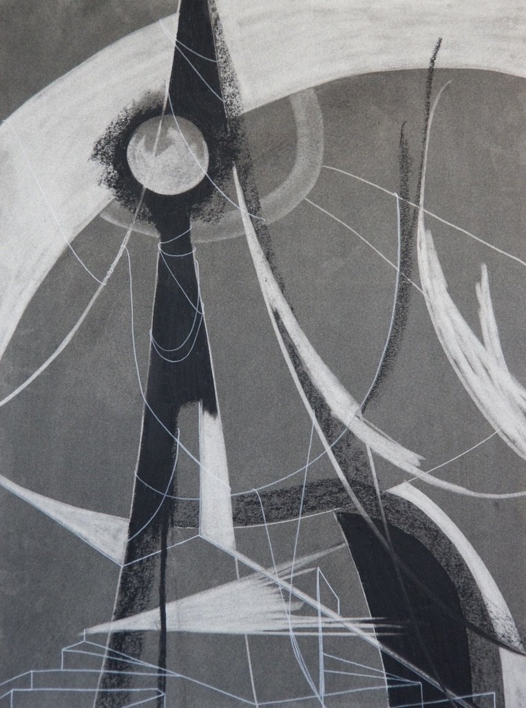 The Moon Comes To Visit, chalk and charcoal on paper, 18" x 24"