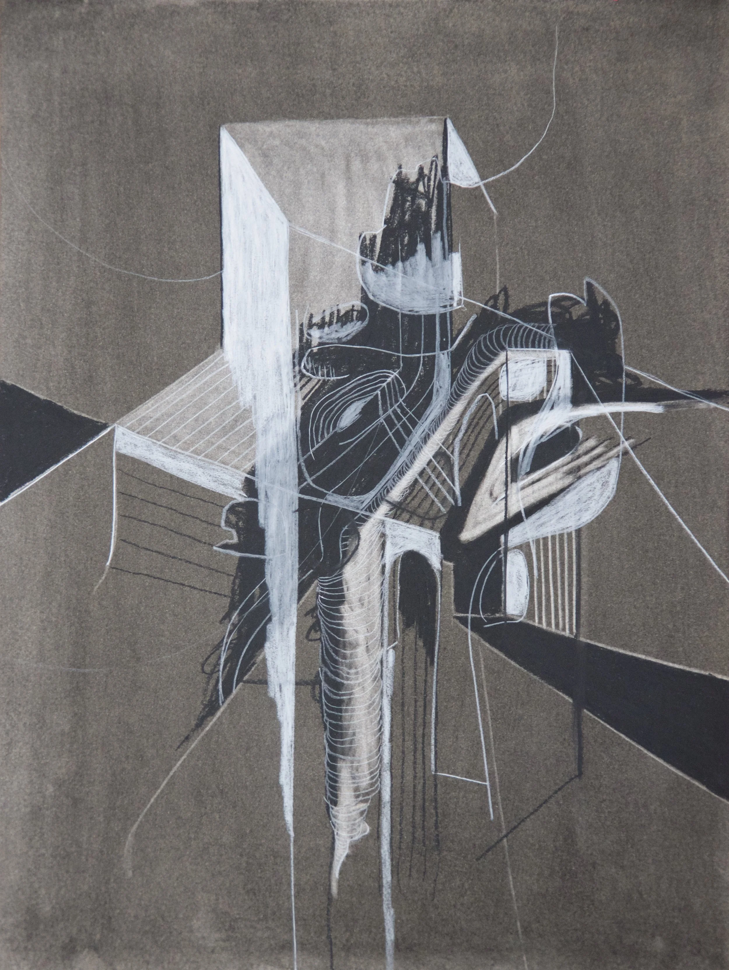 High Chair, chalk and charcoal on paper, 18" x 24"