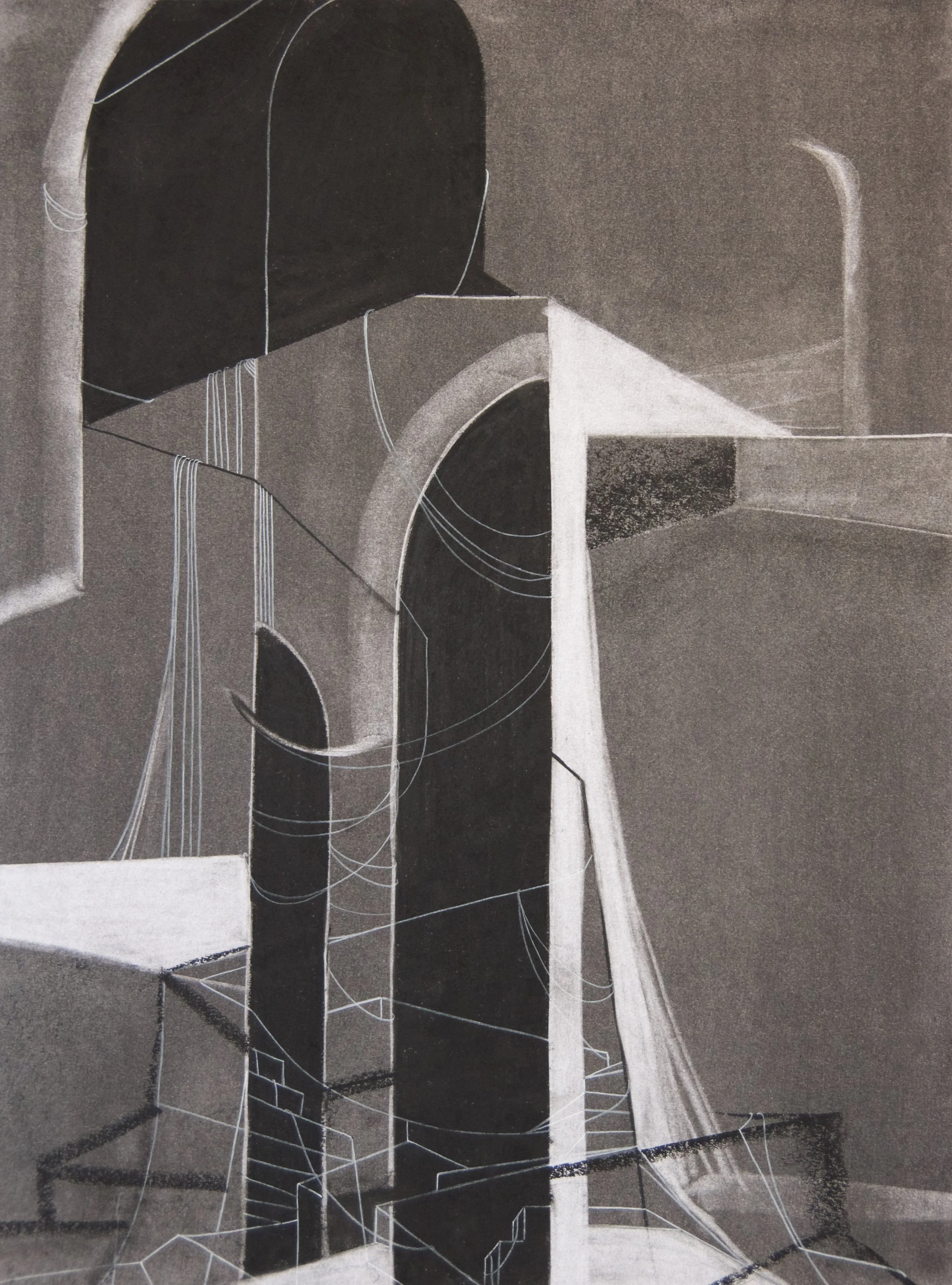 Stalking Time, chalk and charcoal on paper, 18" x 24"
