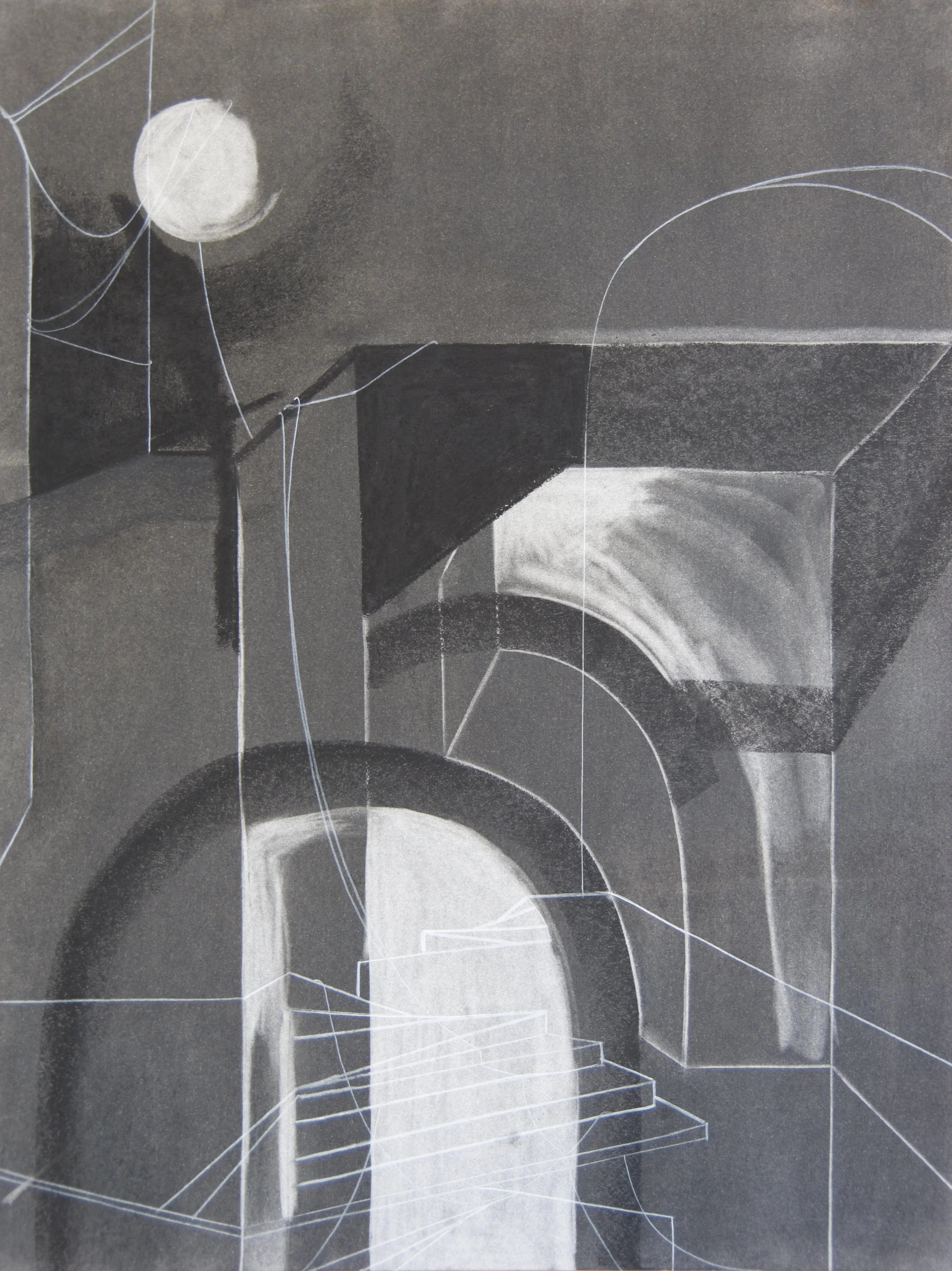 Arc de Rappeler, chalk and charcoal on paper, 18" x 24"