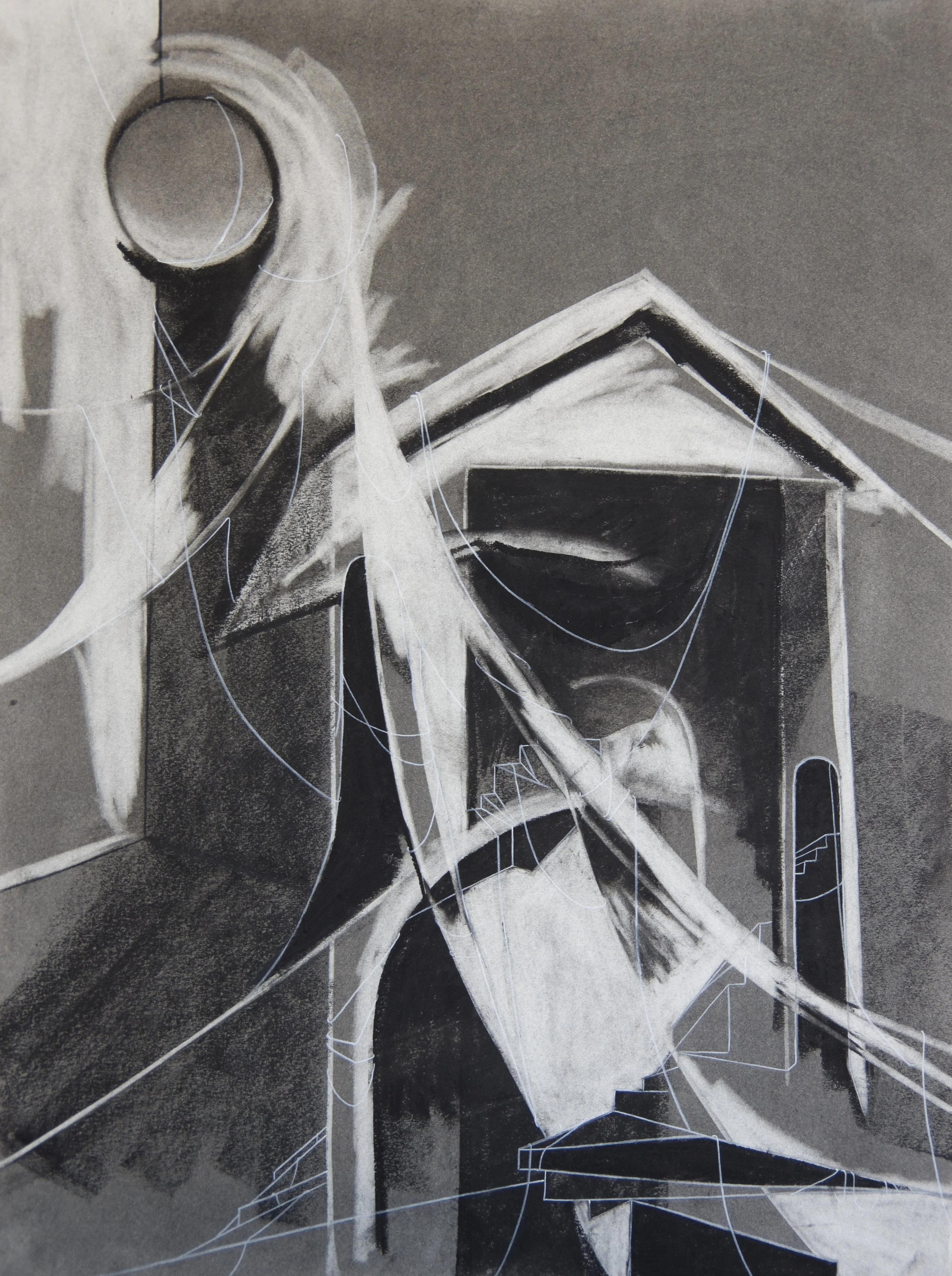 Ghost House, chalk and charcoal on paper, 18" x 24"