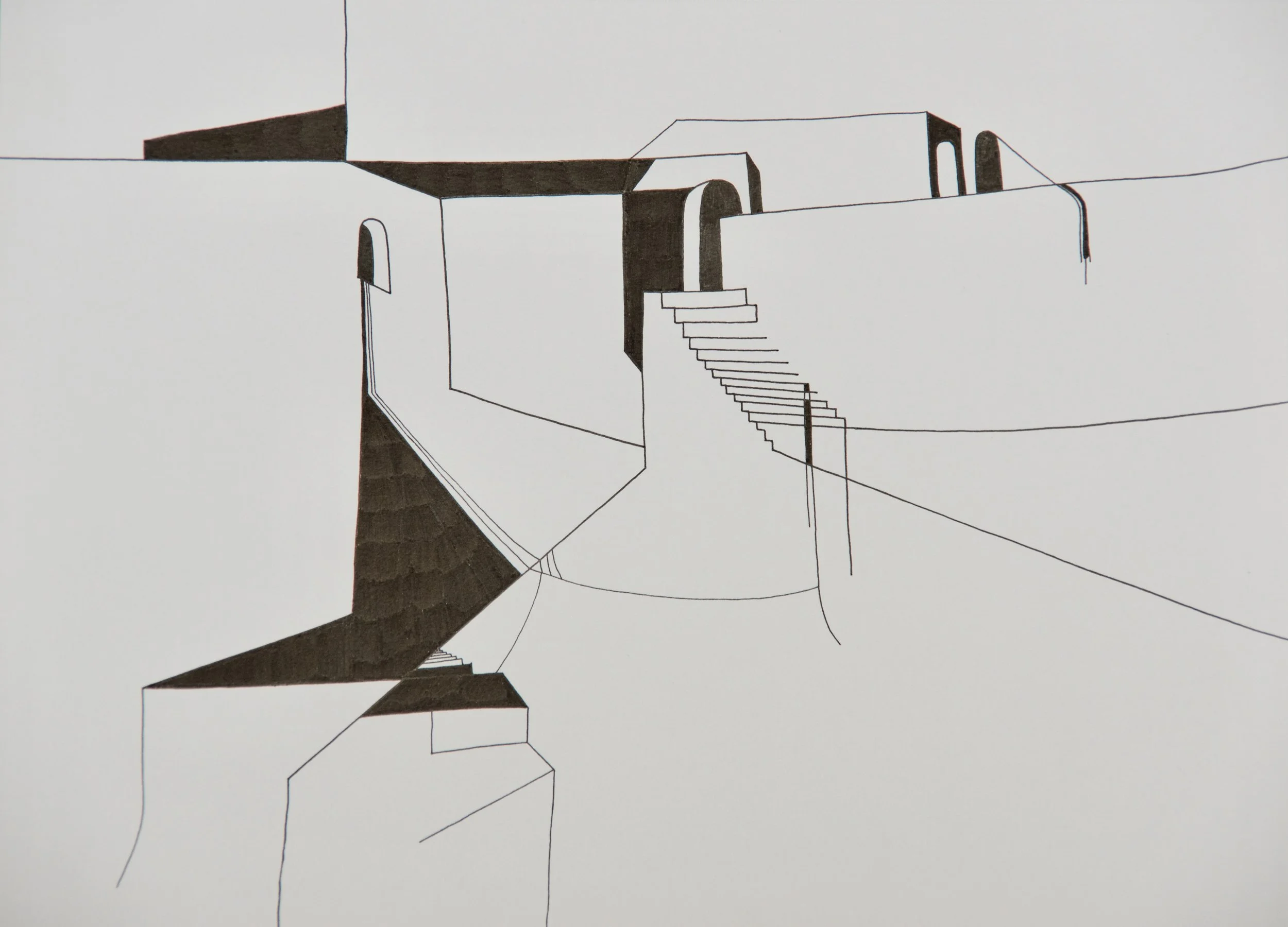 Rooms, ink on paper, 11" x 14"