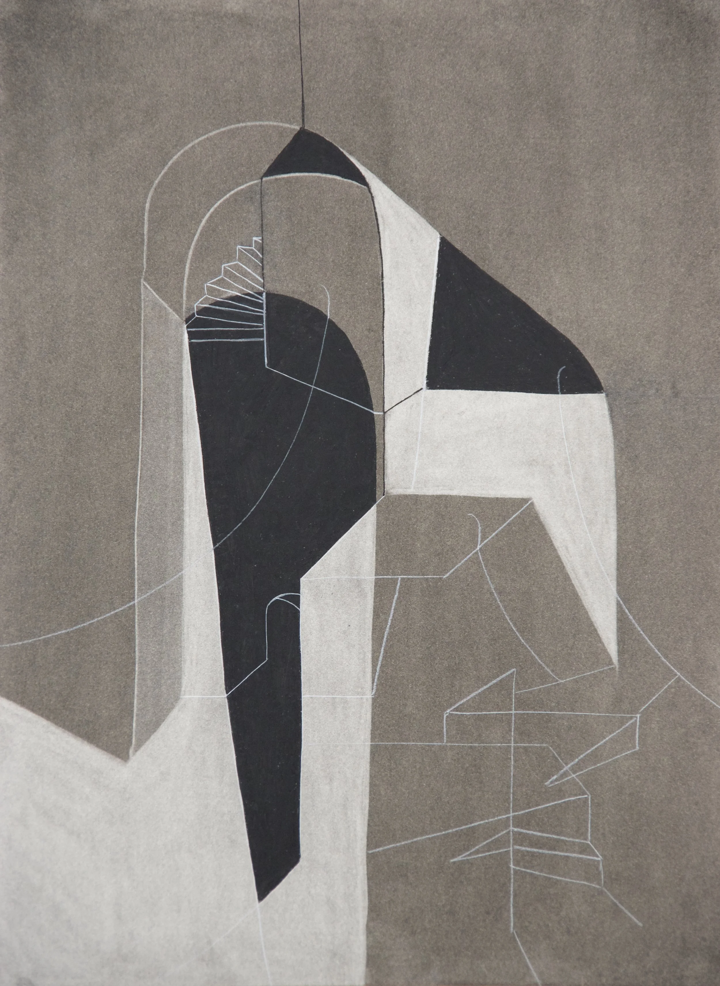 Basement Stairs, chalk and charcoal on paper, 18" x 24"