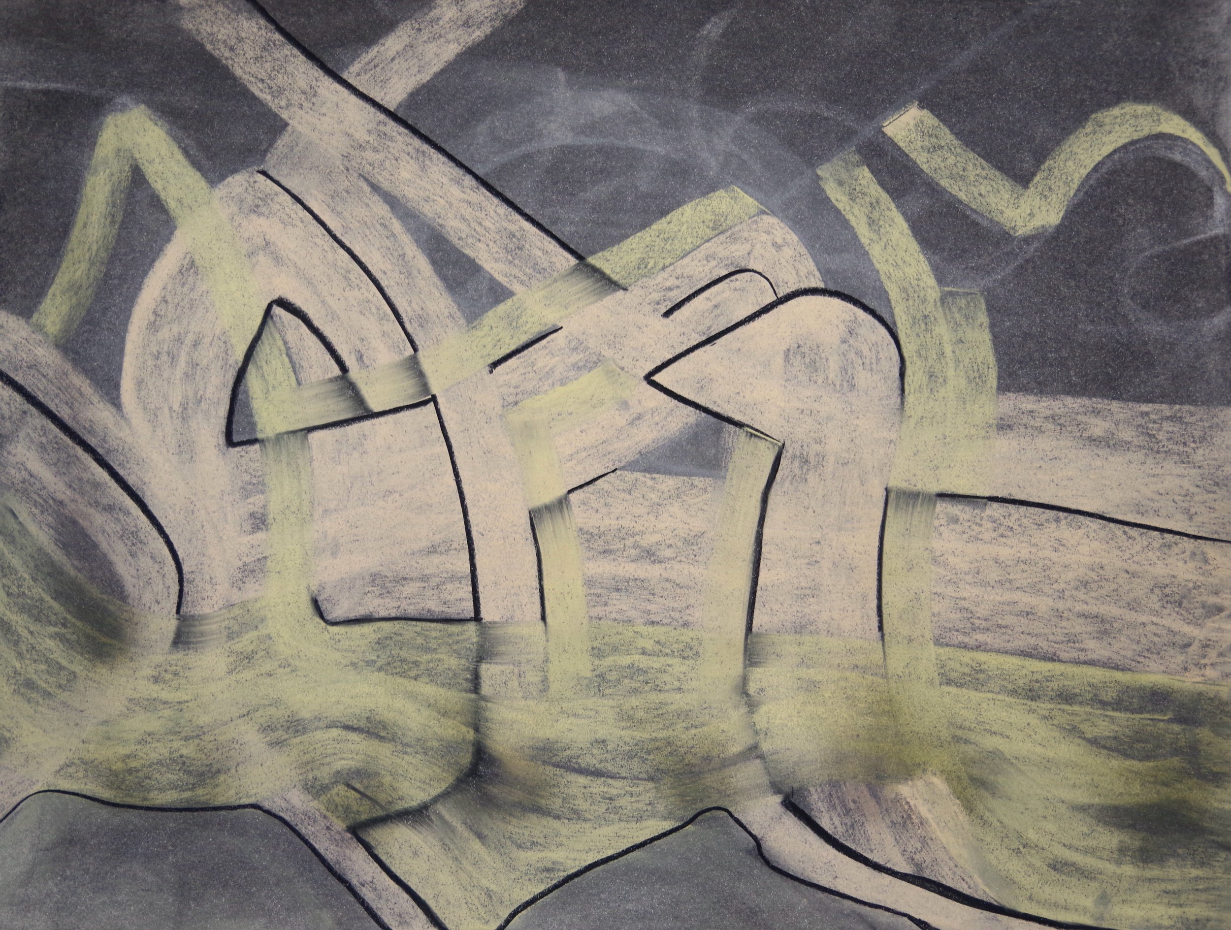 Assemble, chalk and charcoal on paper, 18" x 24"