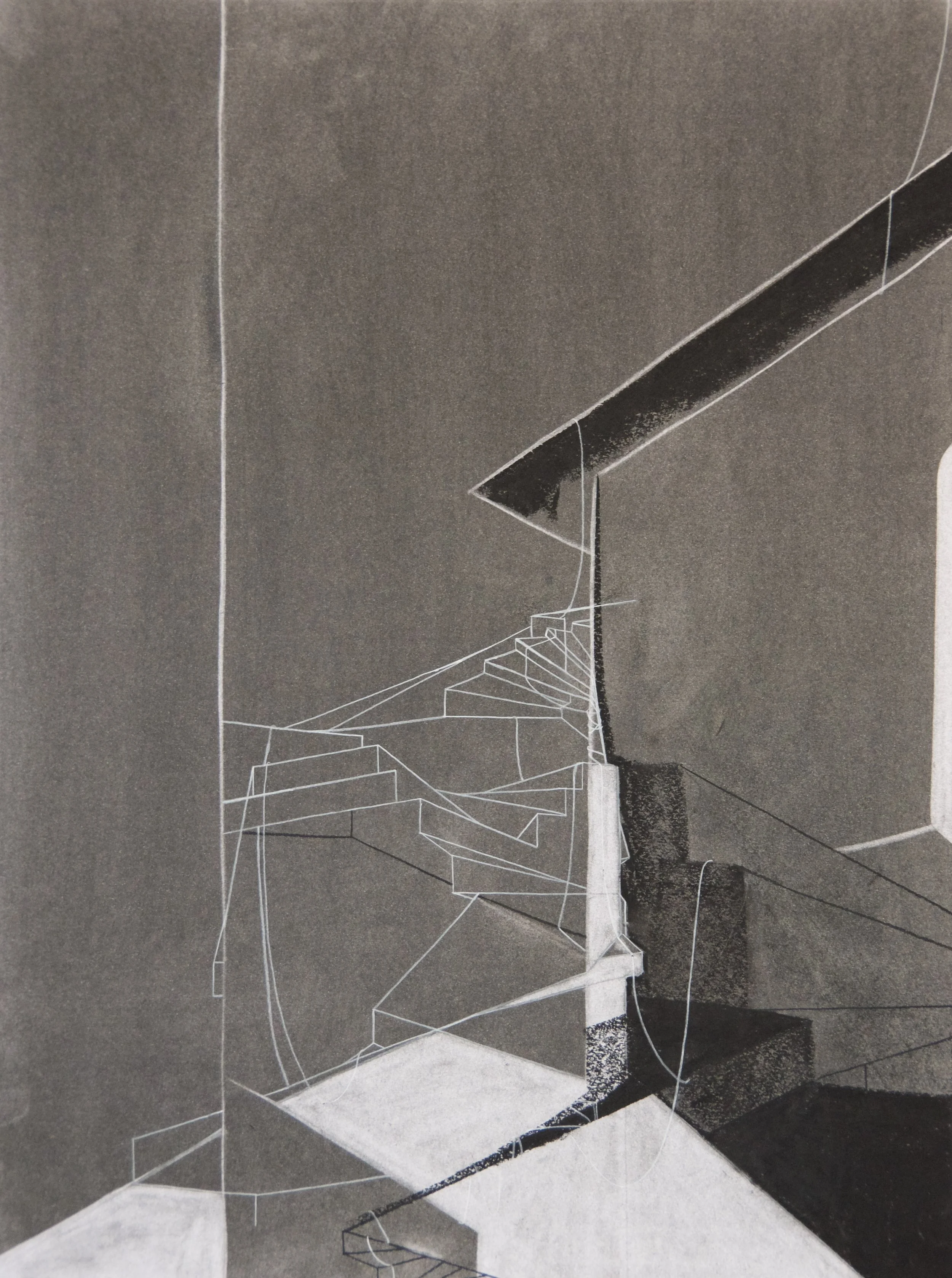 Barn Door Stairs, chalk and charcoal on paper, 18" x 24"