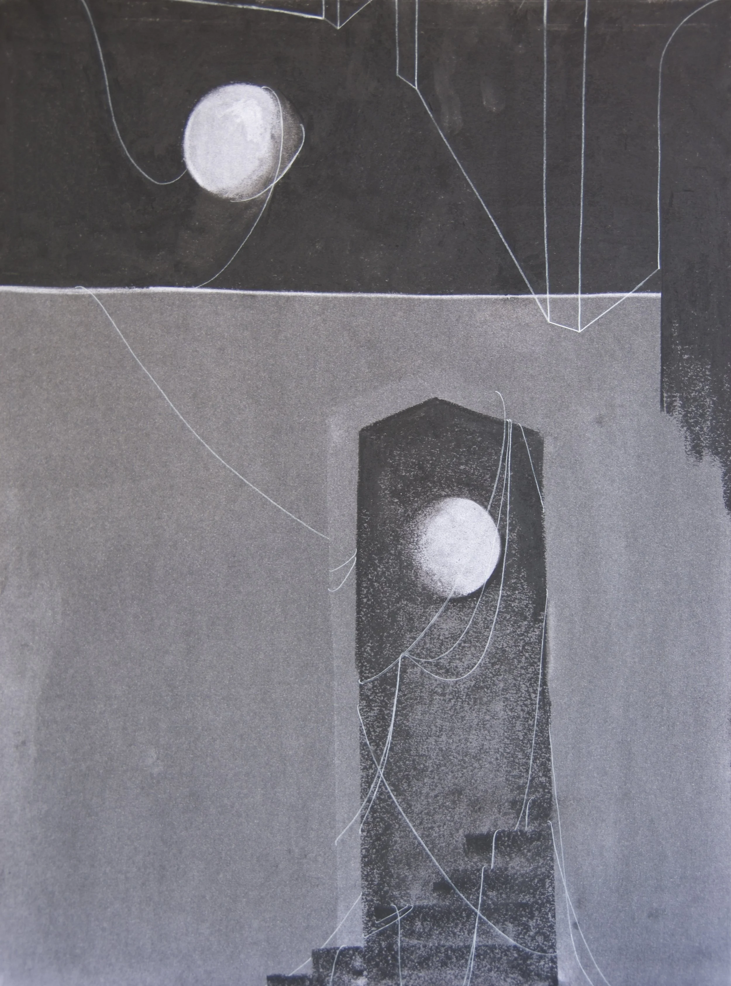 A Ghost Of A Younger Moon, chalk and charcoal on paper, 18" x 24"