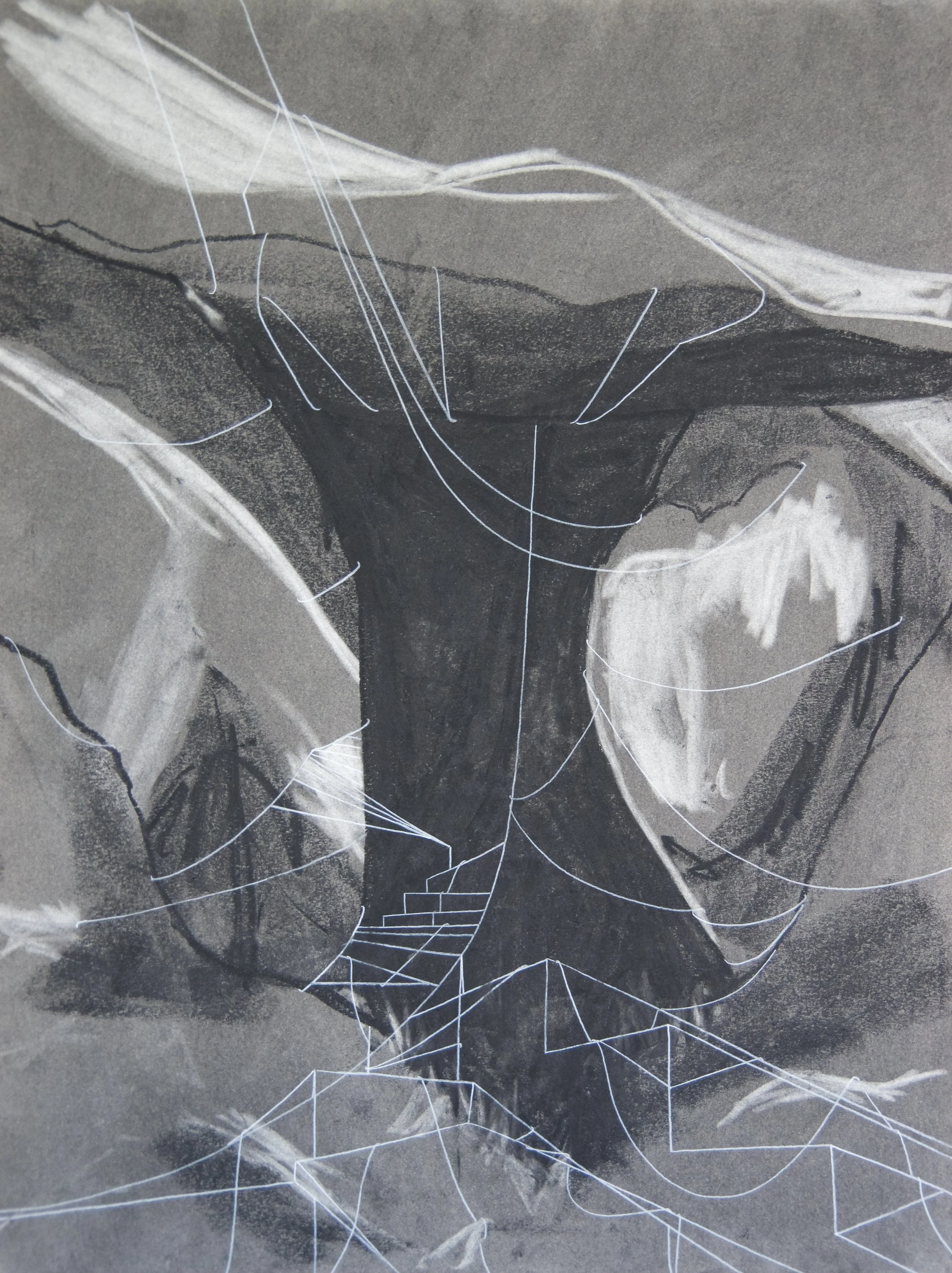 Dolmen Arca da Piosa, chalk and charcoal on paper, 18" x 24"