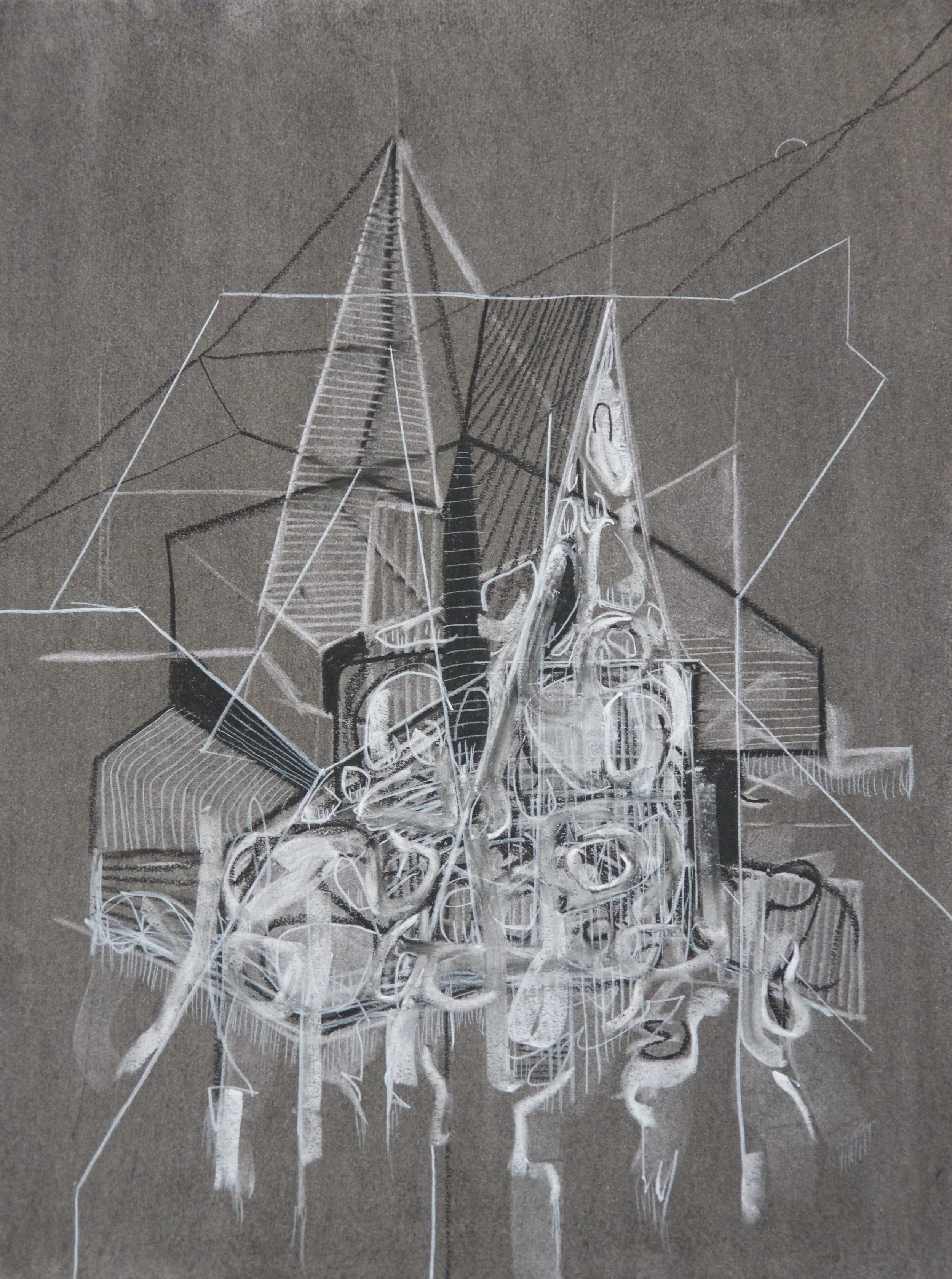 Cathedral, chalk and charcoal on paper, 18" x 24"