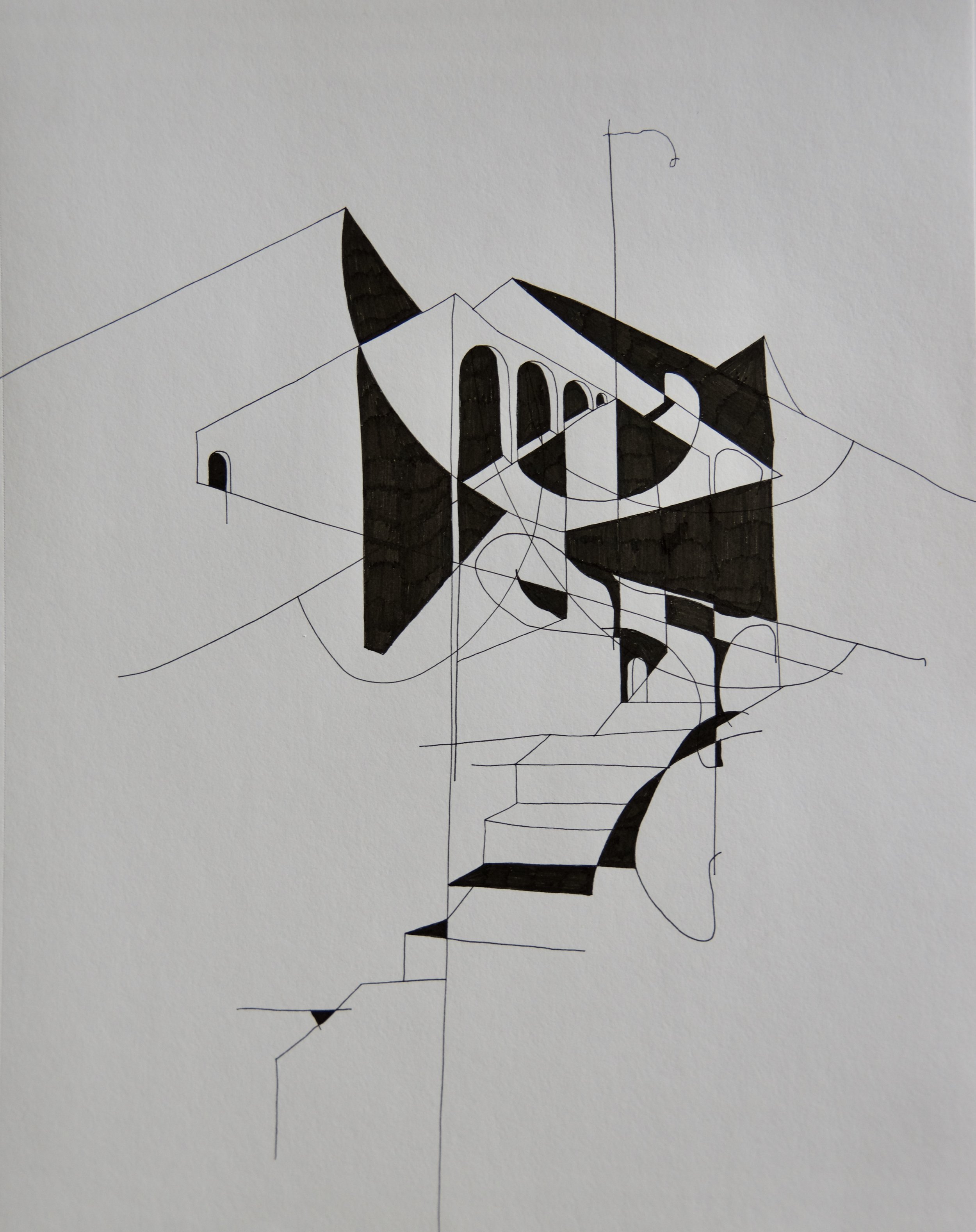 Via Arcade, ink on paper, 11" x 14"