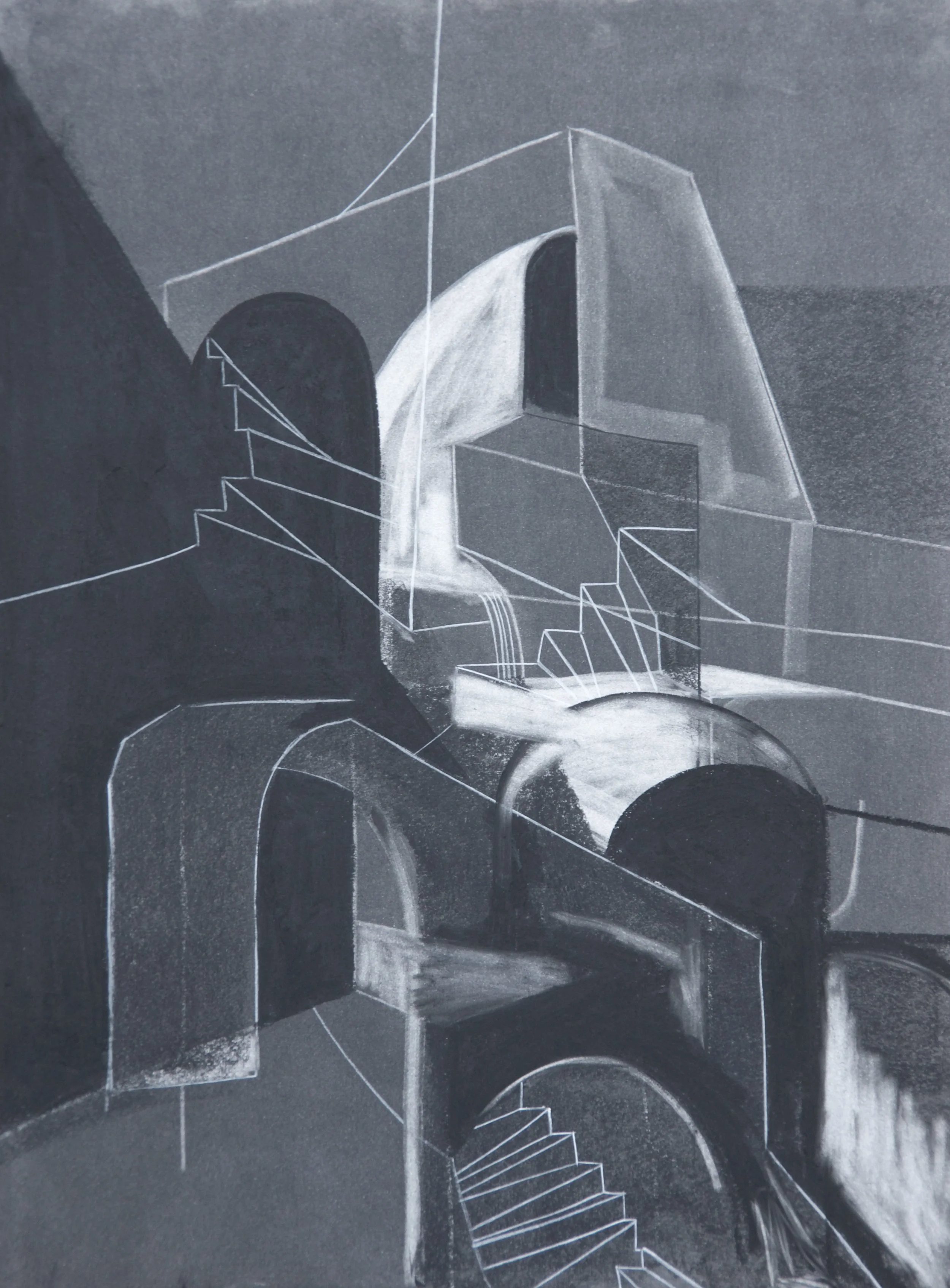 Houses That Are Mostly Roofs, chalk and charcoal on paper, 18" x 24"