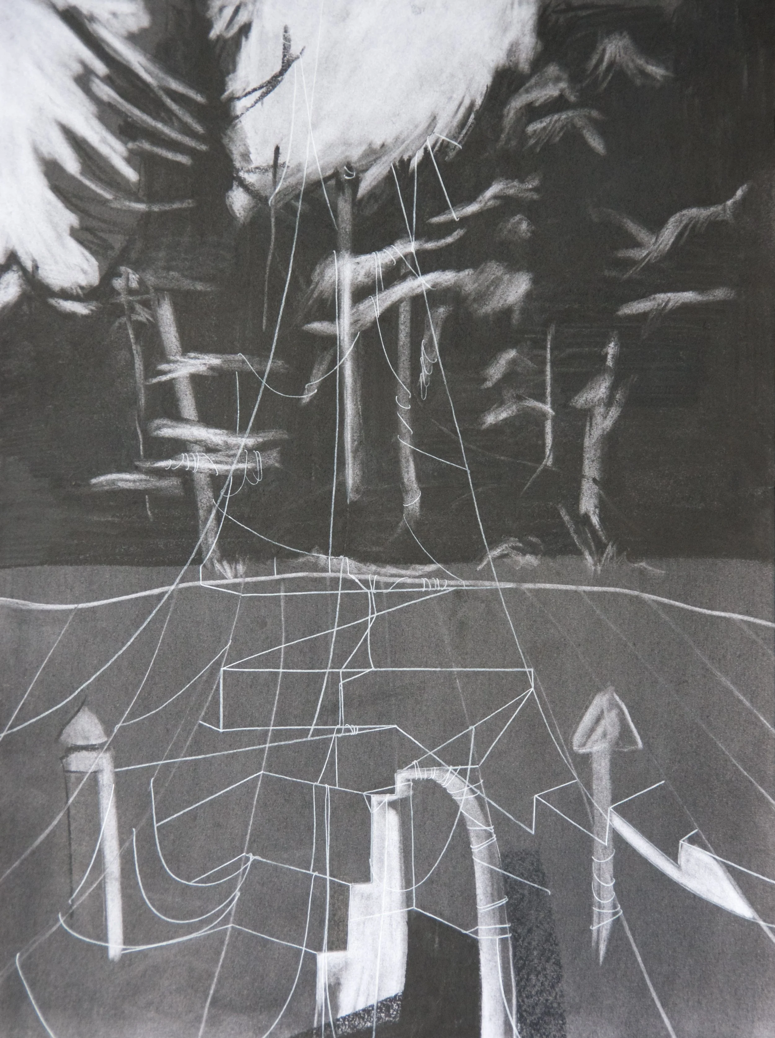 Let's Go For A Hike, chalk and charcoal on paper, 18" x 24" SOLD