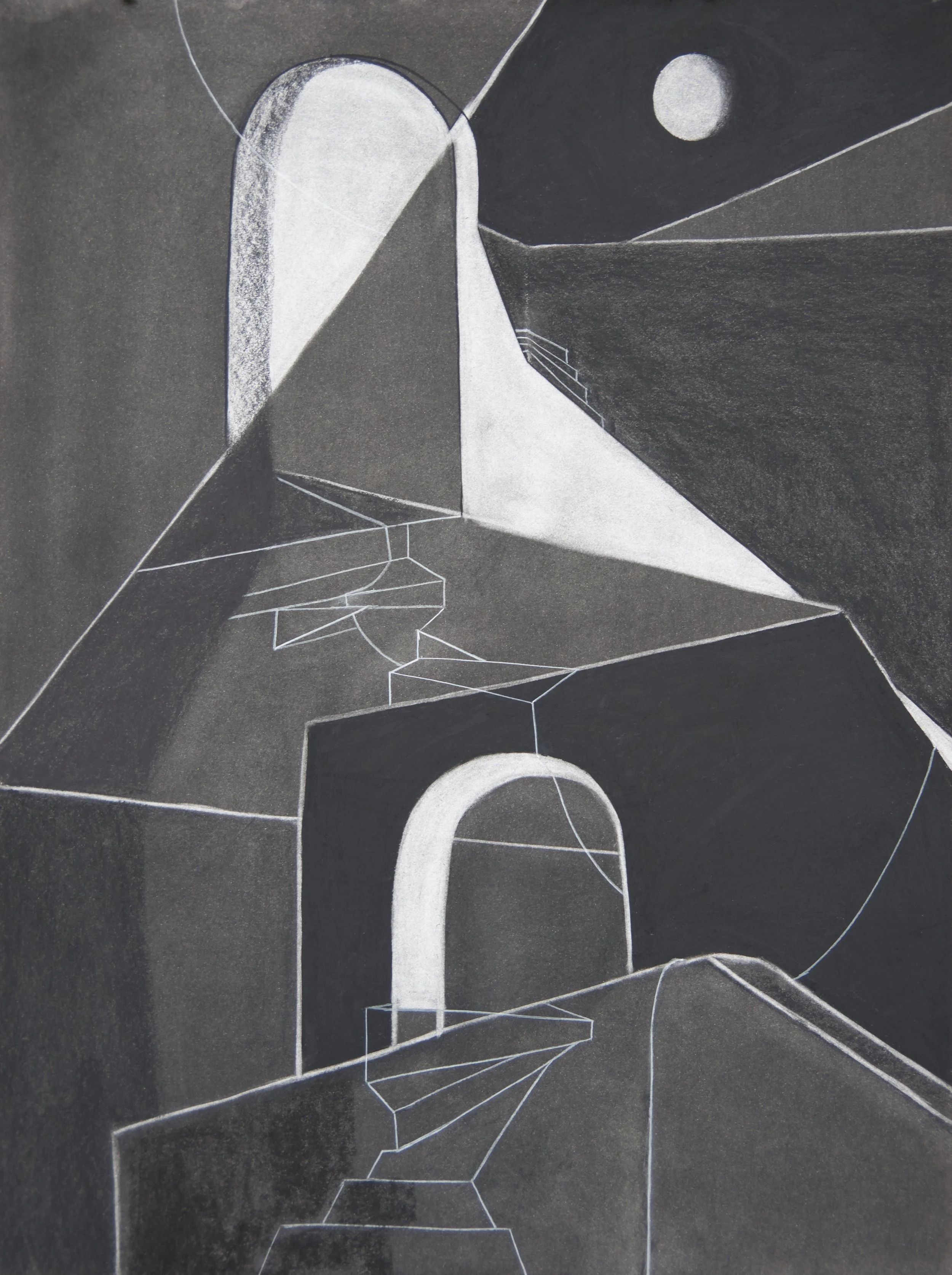 On Guard, chalk and charcoal on paper, 18" x 24"