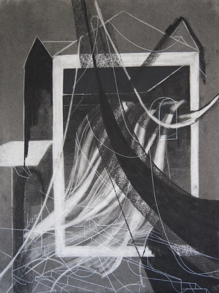 Sleeping Arrangements, chalk and charcoal on paper, 18" x 24"