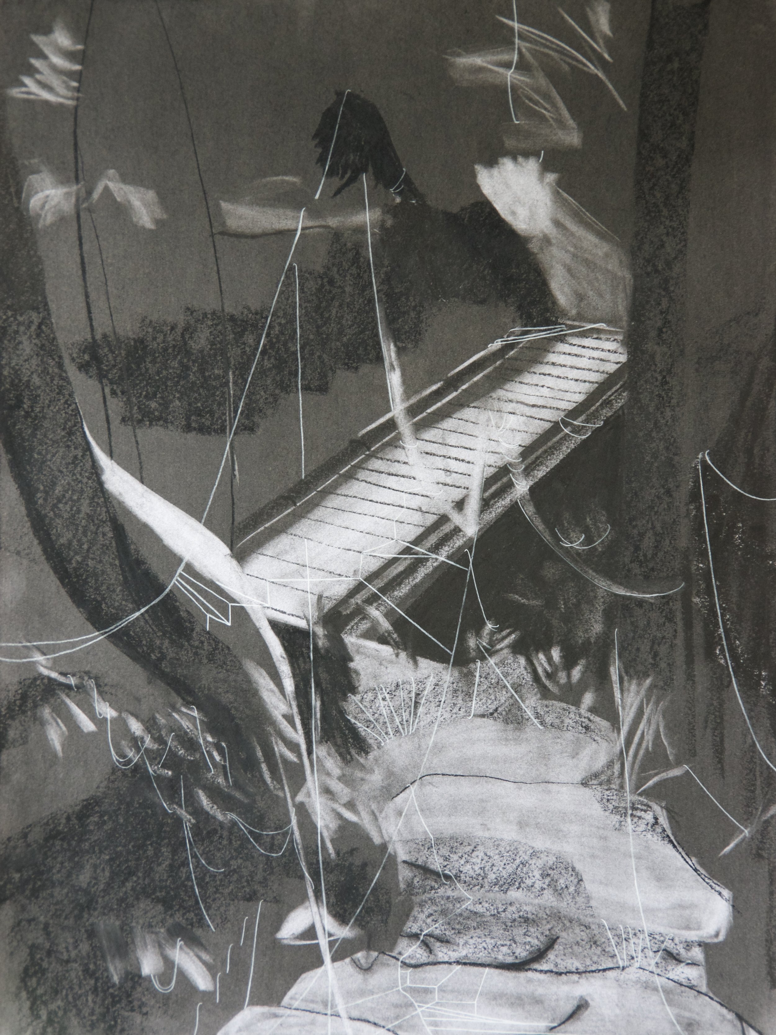 Embroidery, chalk and charcoal on paper, 18" x 24" SOLD