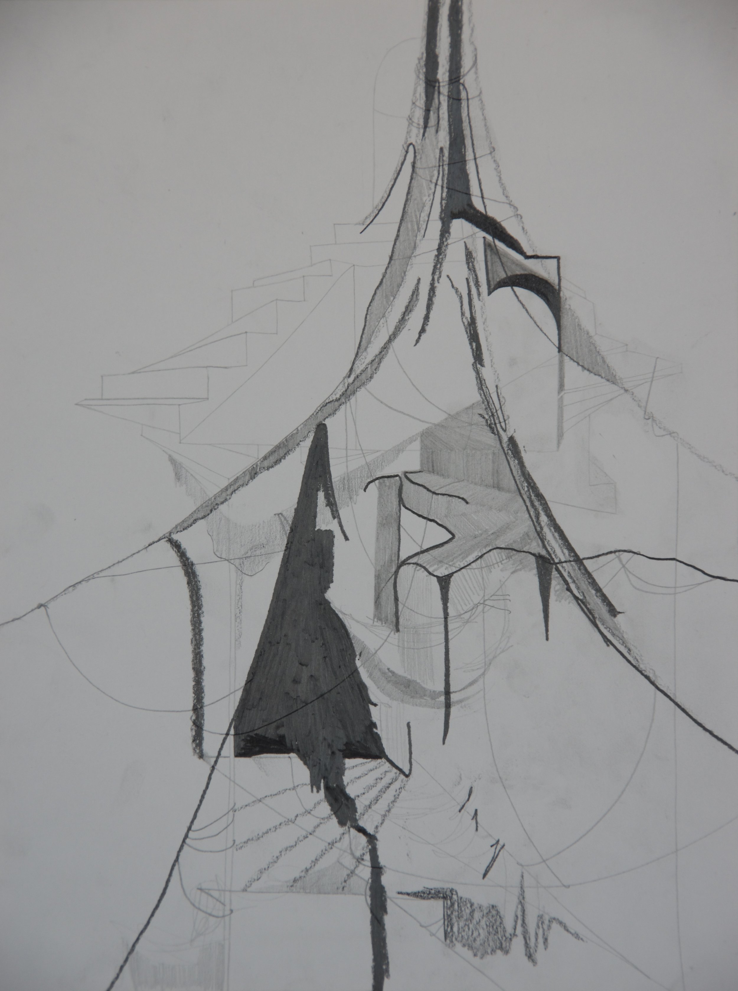 Underneath, graphite on paper, 9" x 12"