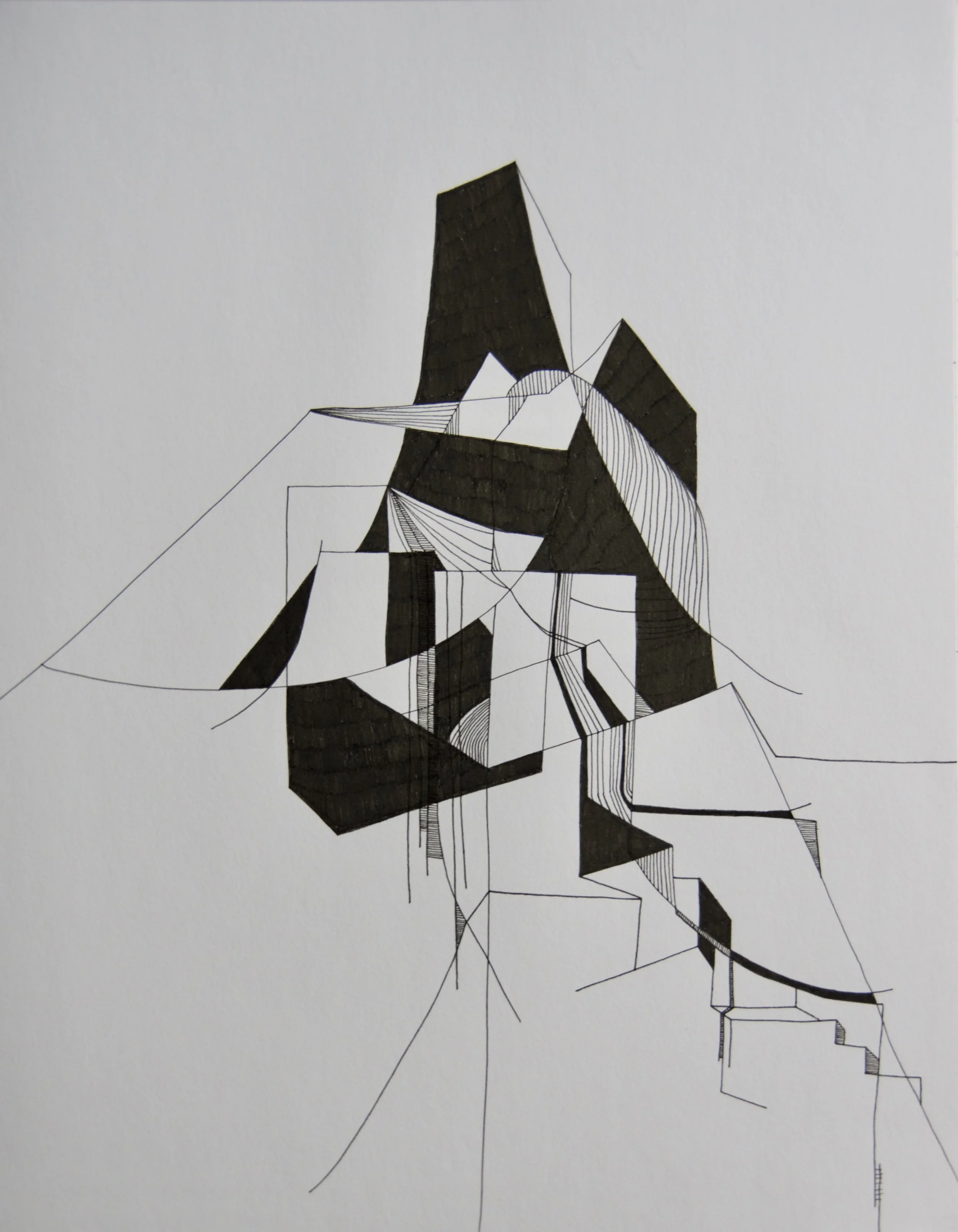 Attic Stairs, ink on paper, 11" x 14"