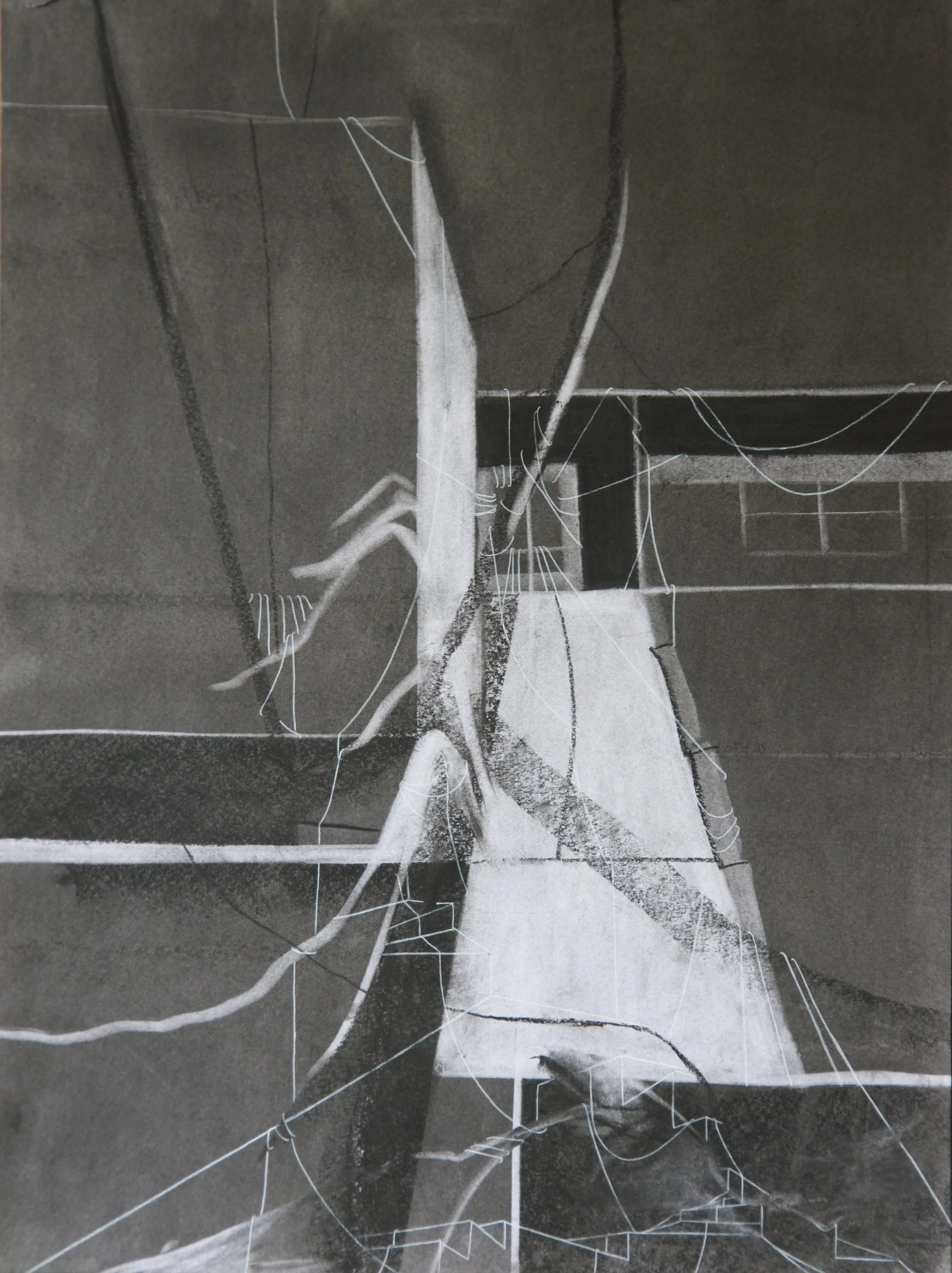 Broadcast, chalk and charcoal on paper, 18" x 24"