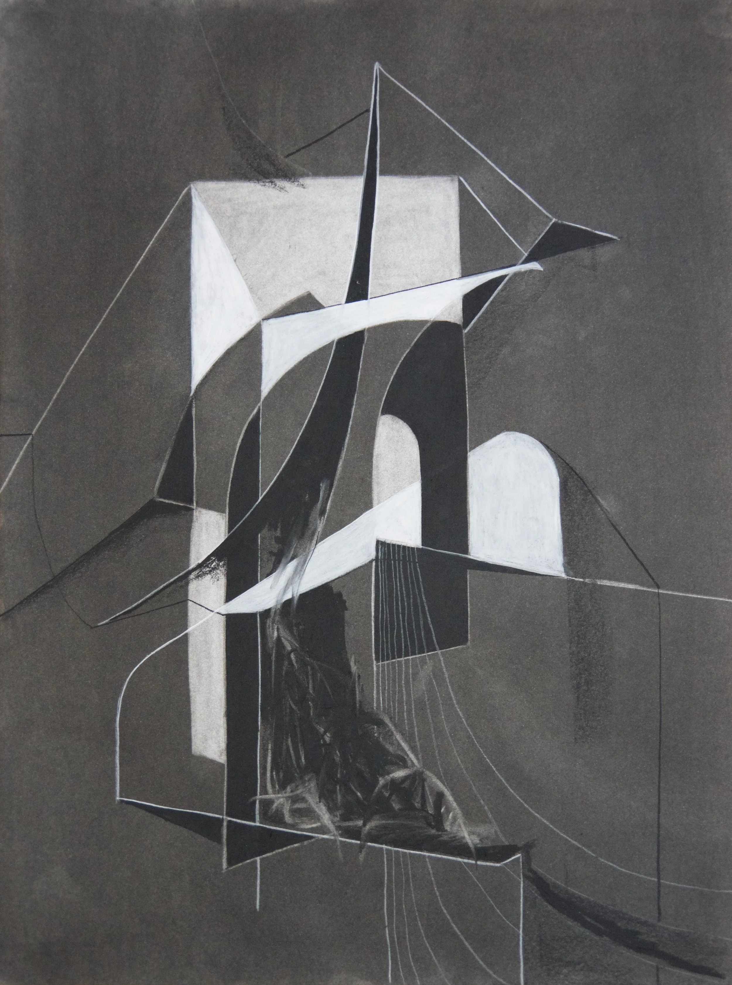 The Bridge With No Railing, chalk and charcoal on paper, 18" x 24"