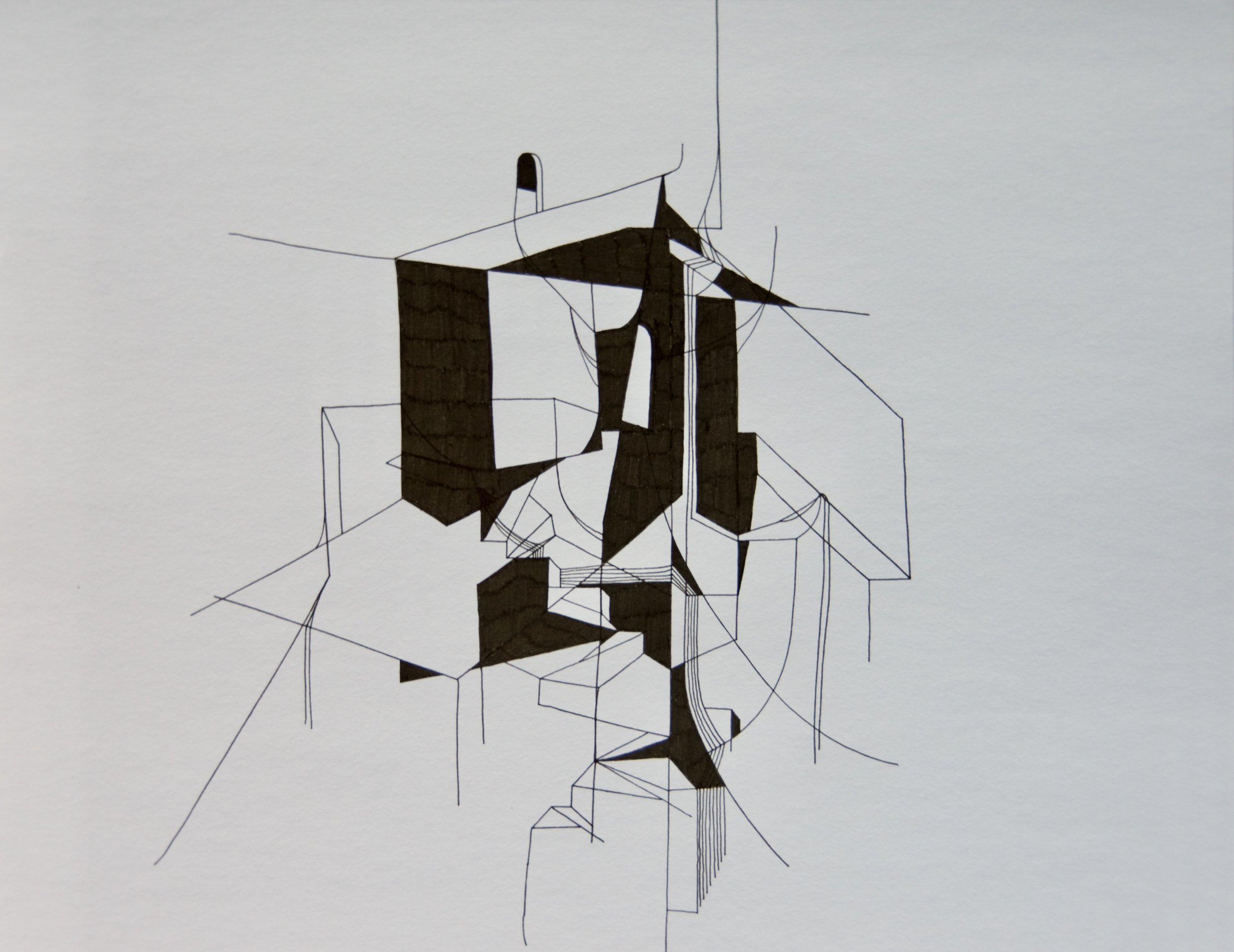 Well Stairs, ink on paper, 11" x 14"