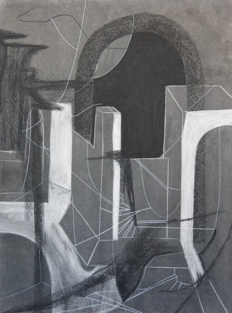 Digging Moats, chalk and charcoal on paper, 18" x 24"