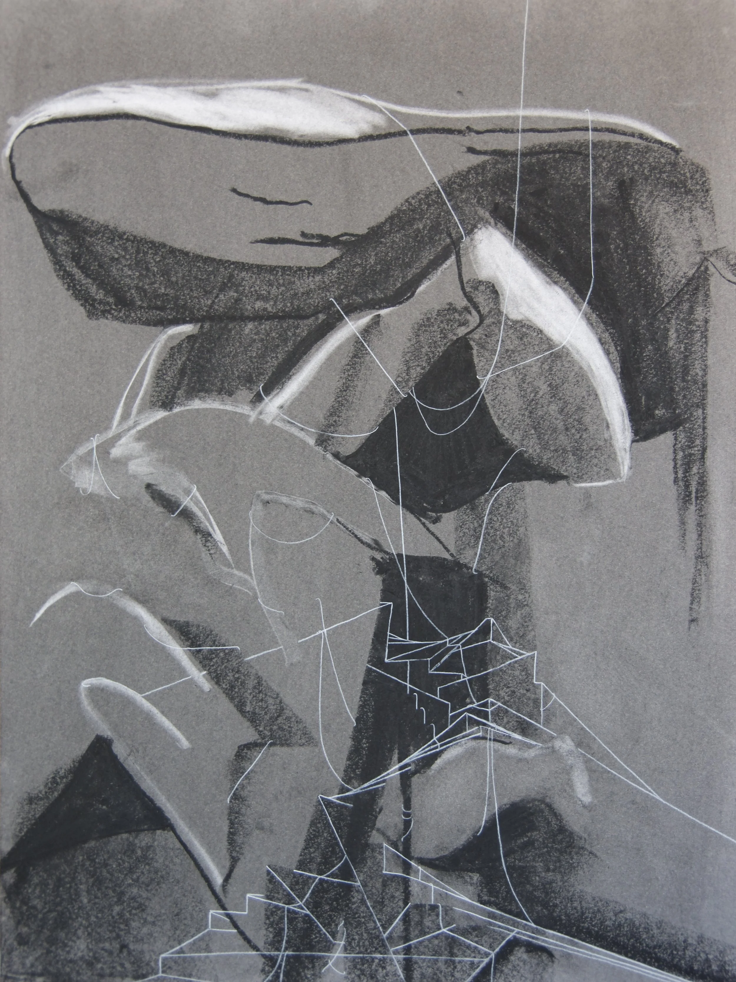 Dolmen de la Loge aux Loups, chalk and charcoal on paper, 18" x 24"
