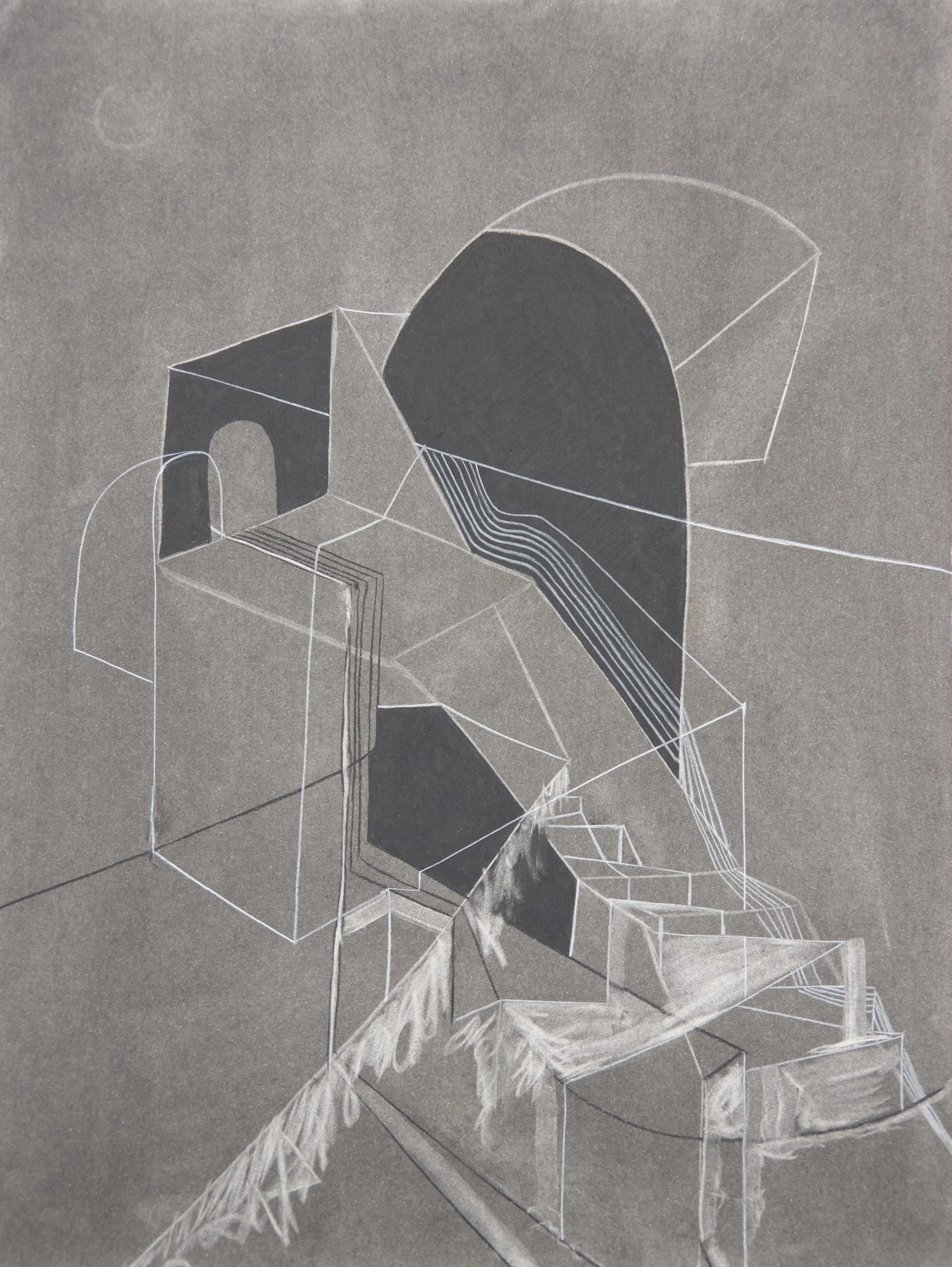 Gatehouse, chalk and charcoal on paper, 18" x 24"