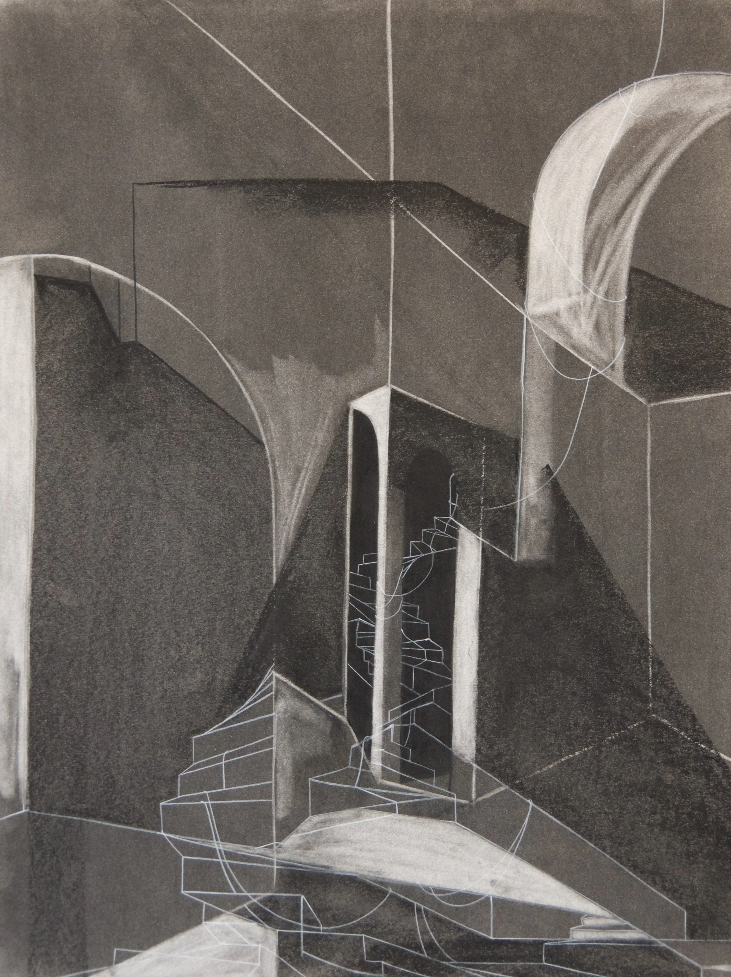 Corridor, chalk and charcoal on paper, 18" x 24"